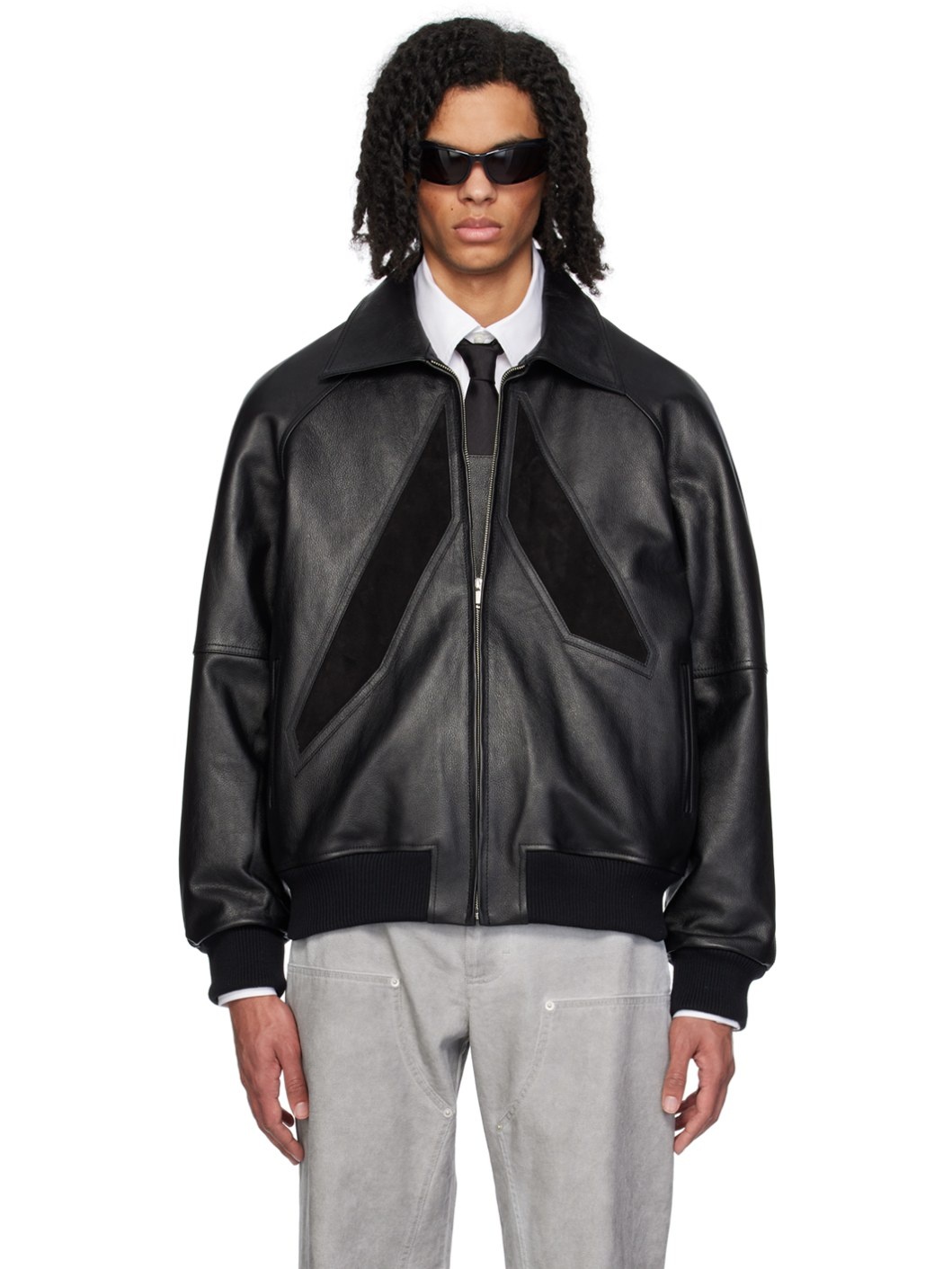 Black Appliqué Leather Jacket - 1