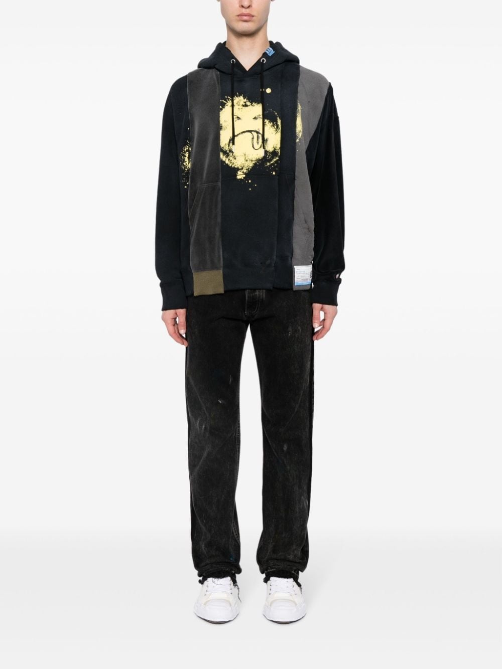 smiley face-print panelled hoodie - 2