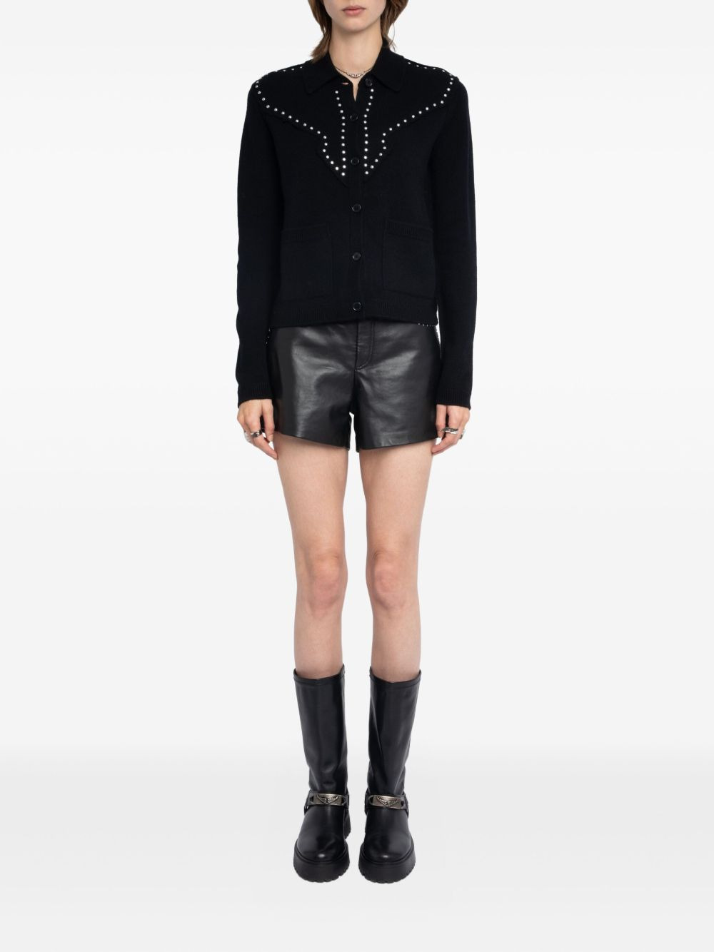 stud-embellished crew-neck cardigan - 2