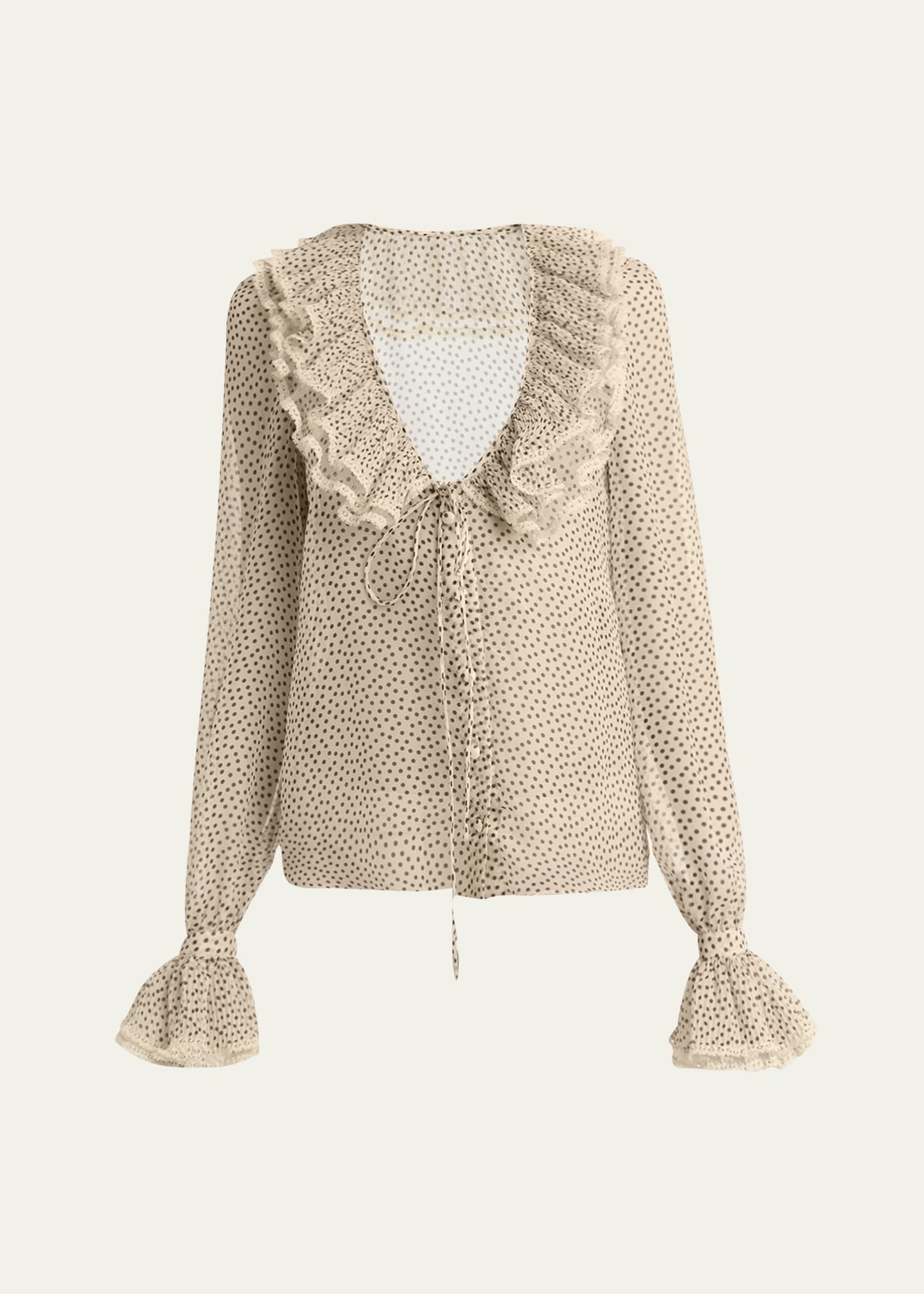 Micro Polka Dot Ruffle Chiffon Blouse - 1
