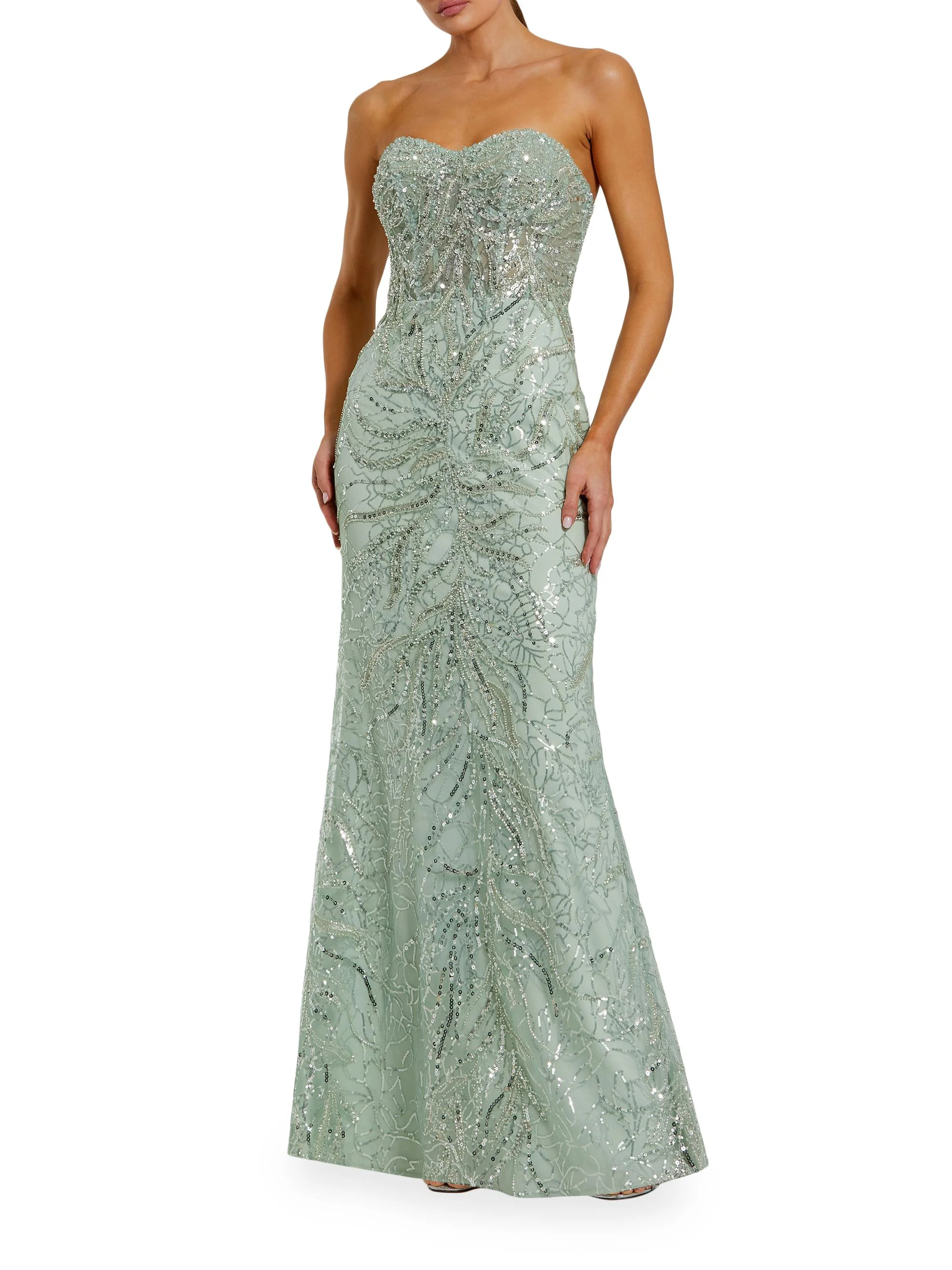 Women's Embellished Strapless Gown - Jade - 1