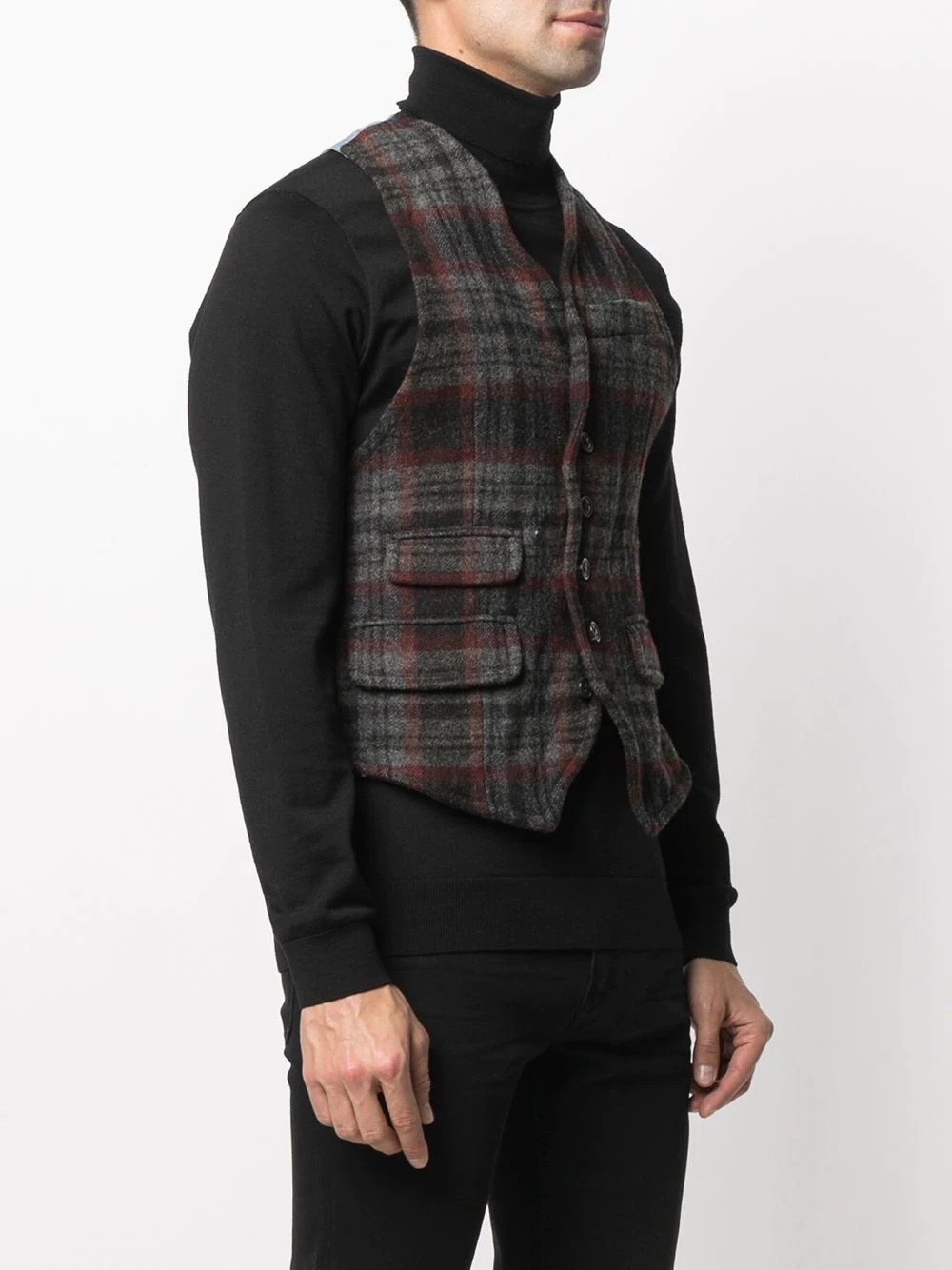 checked wool waistcoat - 3