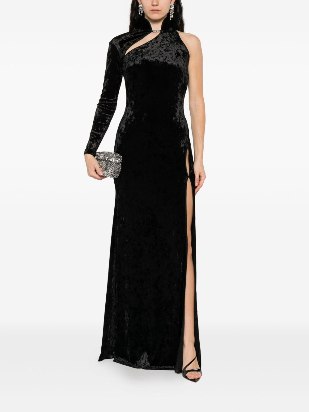 one-sleeve velvet maxi dress - 2