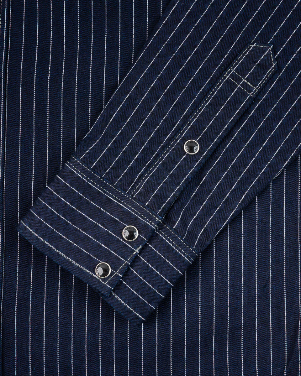 8.5OZ HERRINGBONE STRIPE WESTERN SHIRT - INDIGO - 8