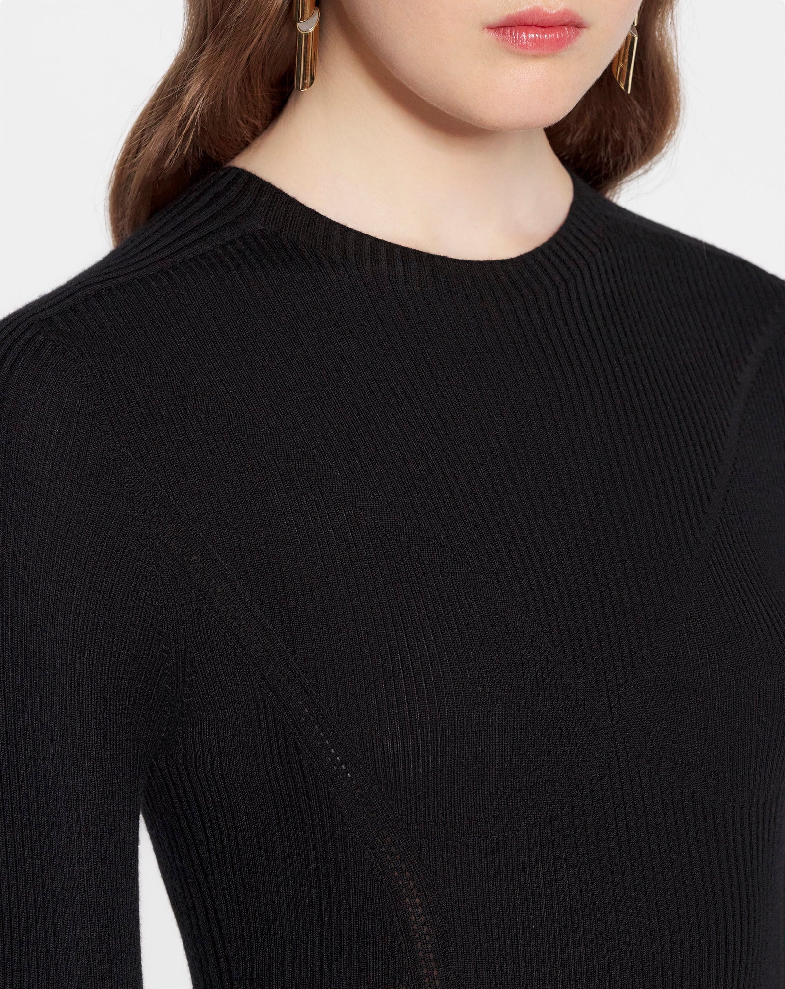 ROUND NECK LONG SLEEVE RIBBED TOP IN SILK AND CASHMERE - 5