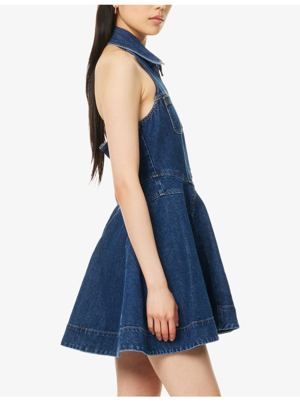 Pointed-Collar Flared Denim Mini Dress - 3