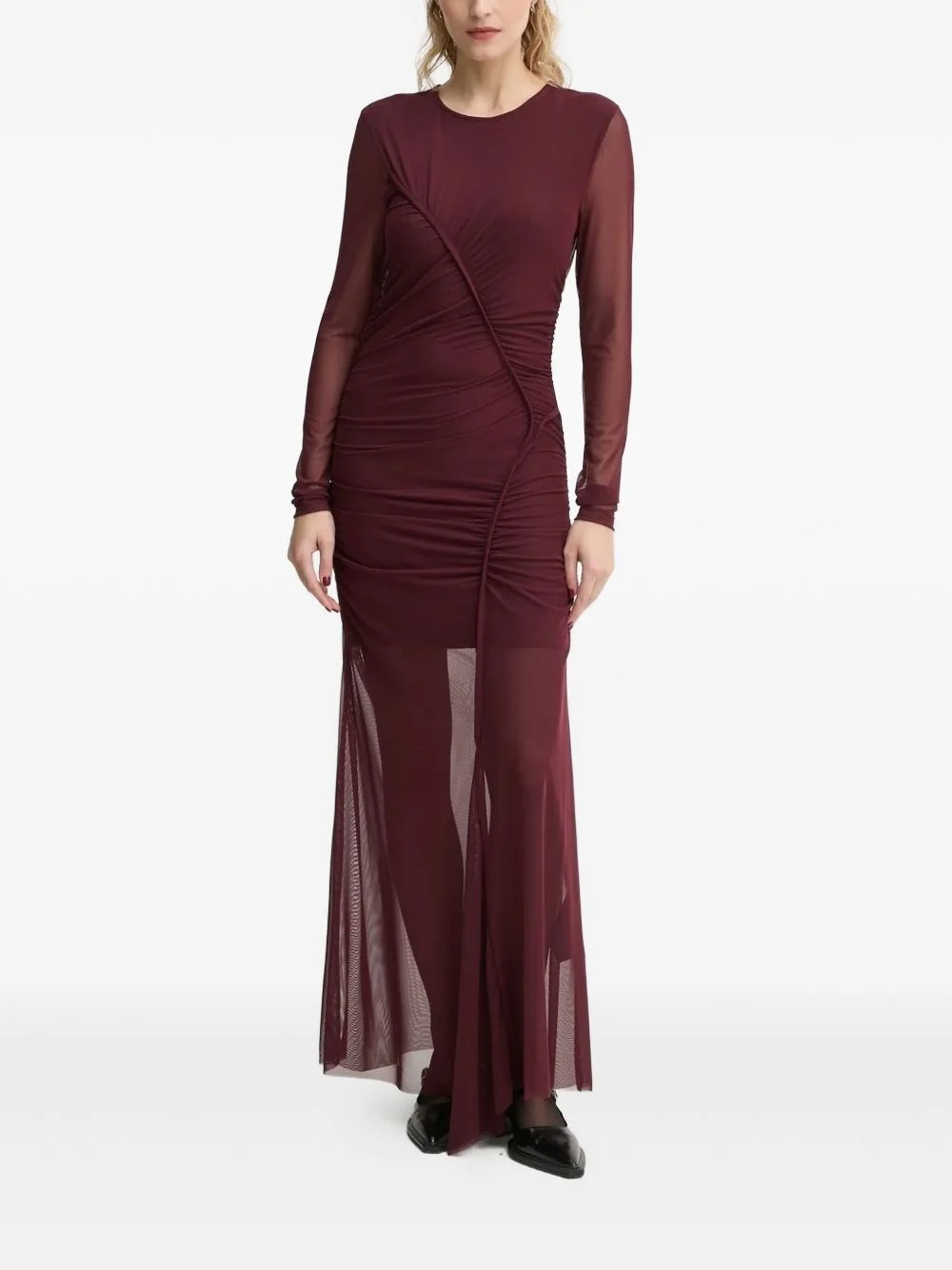mesh-paneled gathered dress - 1