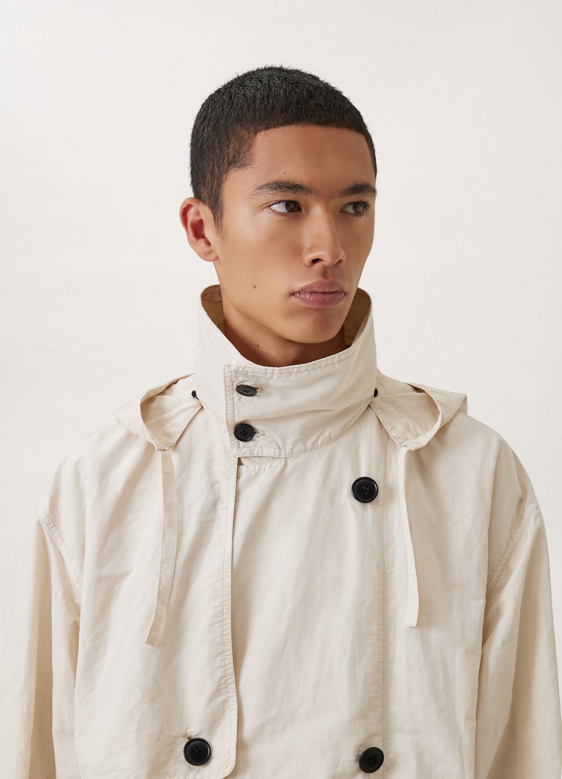 HOODED DOUBLE BREASTED PARKA
POLYAMIDE LINEN COTTON - 5