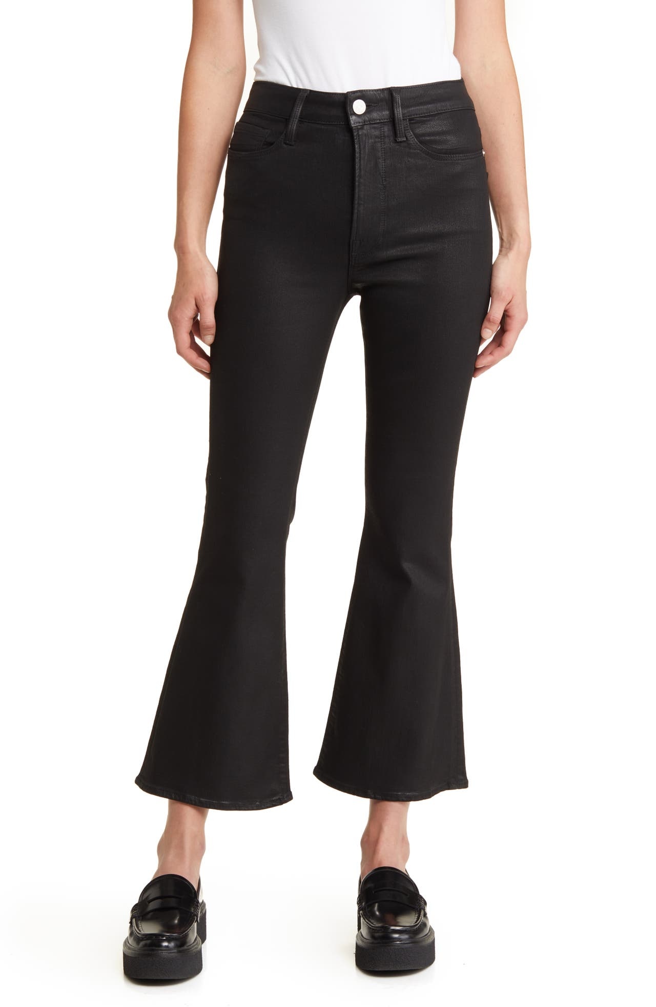 FRAME Le Crop Flare Coated Jeans in Noir Coated at Nordstrom - 1