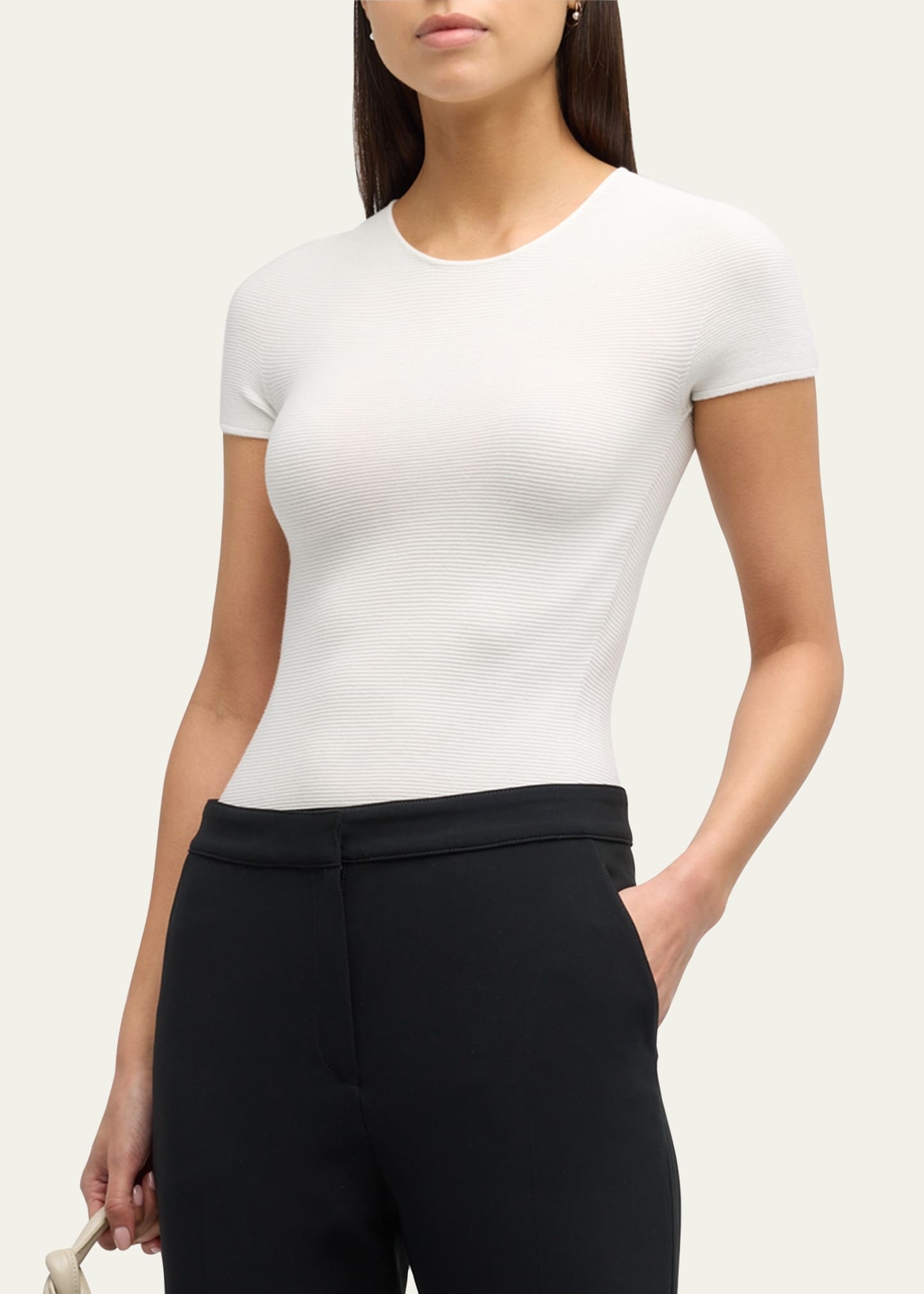 Scoop-Neck Short-Sleeve Ribbed Tee - 4