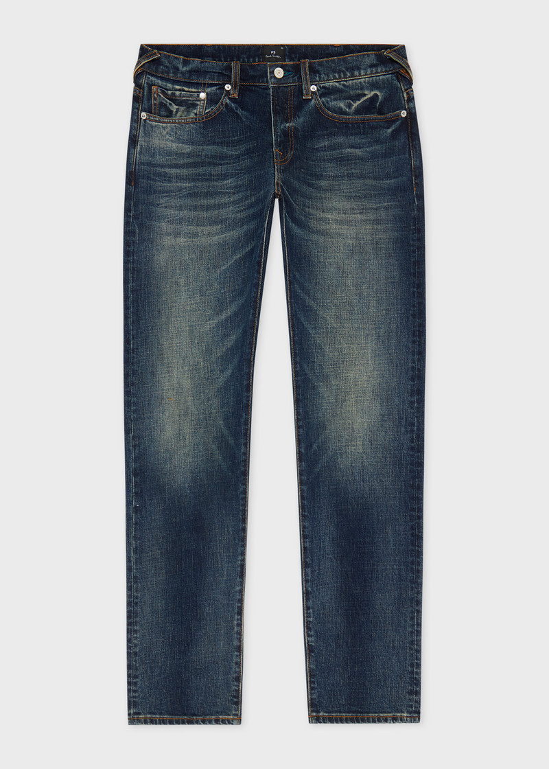 Tapered-Fit Vintage-Wash Crosshatch Stretch Jeans 1