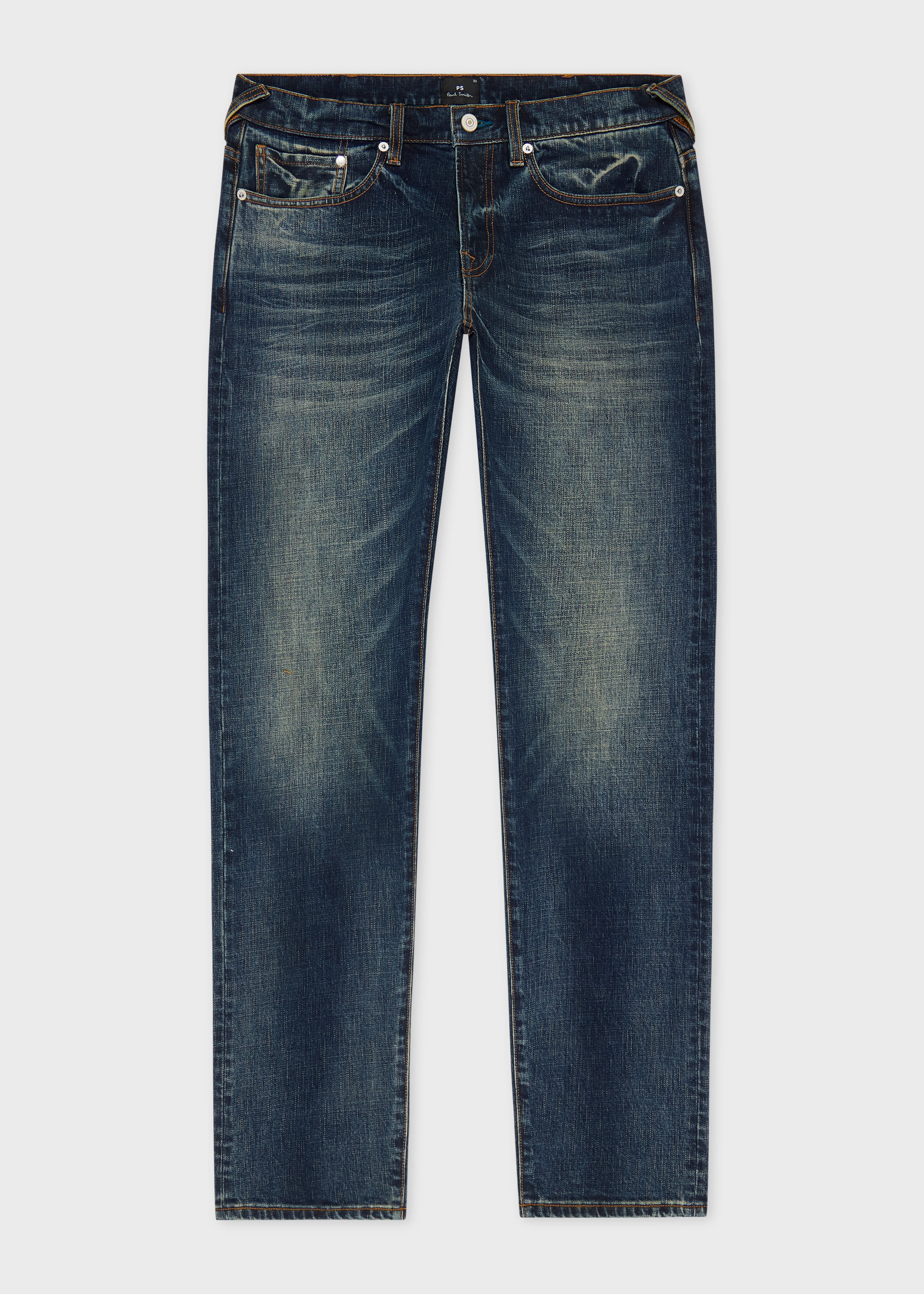 Tapered-Fit Vintage-Wash Crosshatch Stretch Jeans - 1