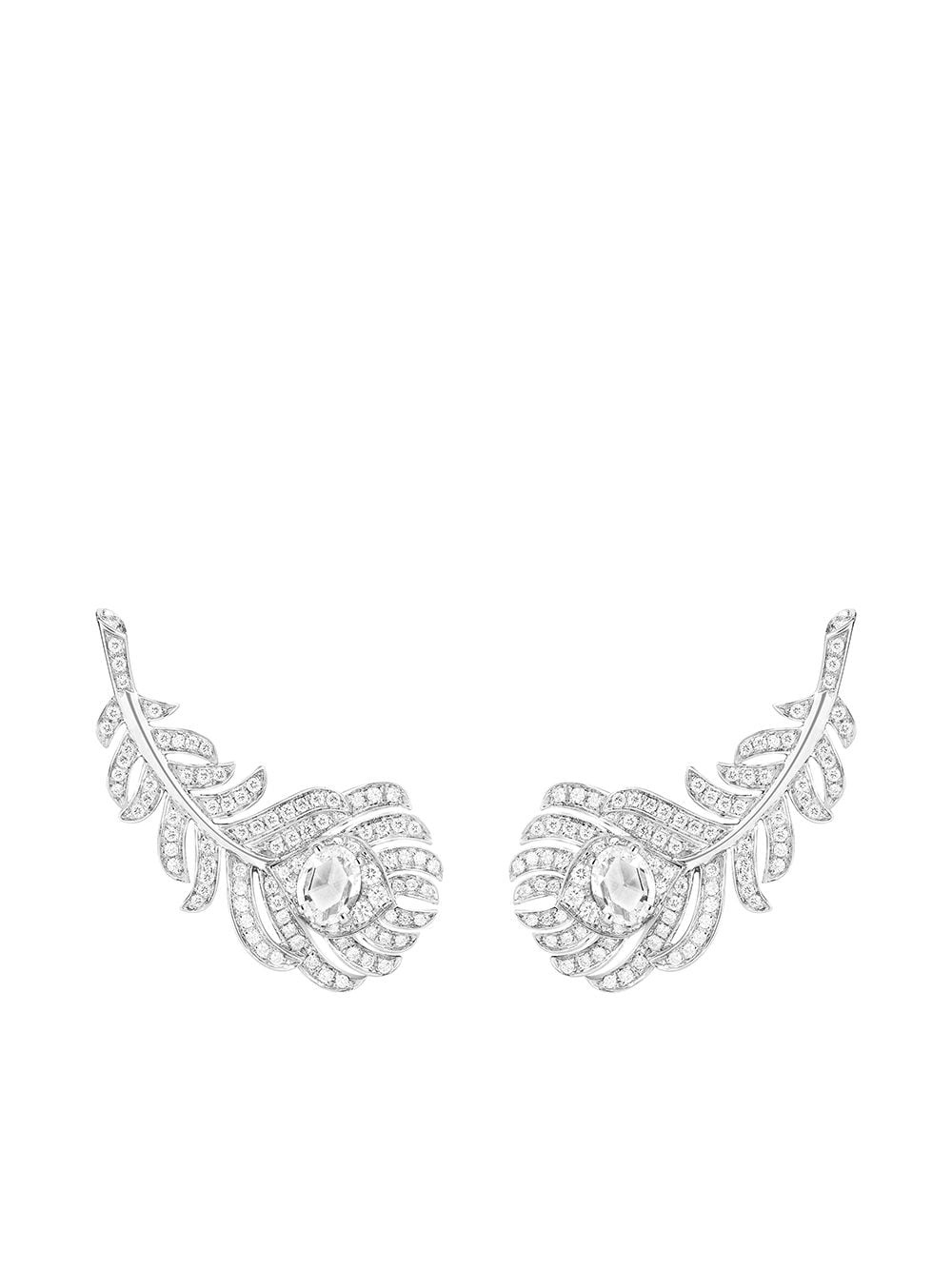 18kt white gold diamond Plume de Paon ear clips - 1