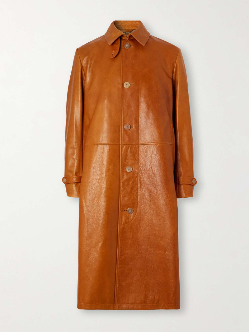 Panelled Glossed Textured-Leather Coat 1