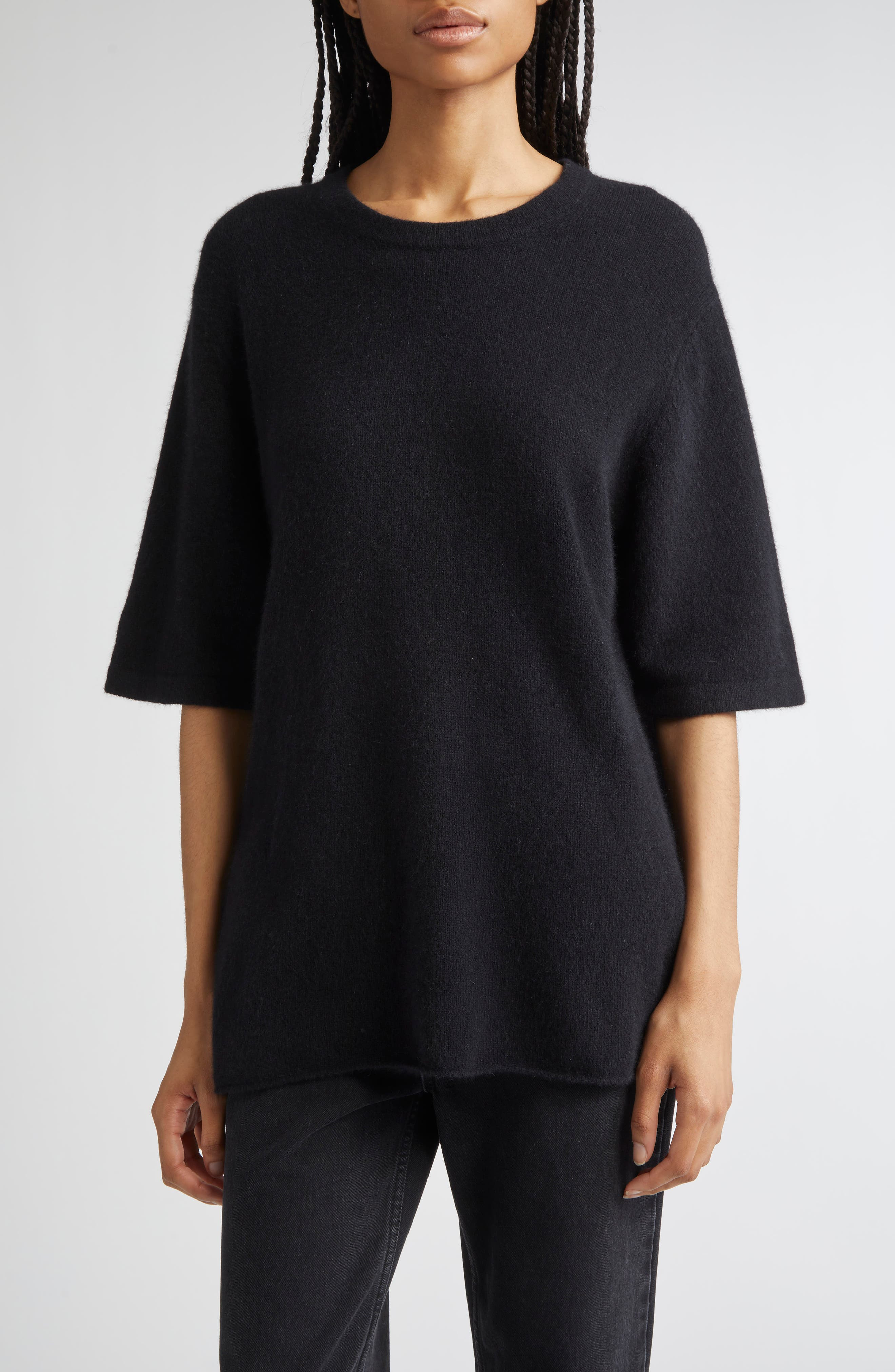 LOULOU DE SAISON Raven Mercerized Wool & Yak Hair Blend Sweater in Black at Nordstrom - 1