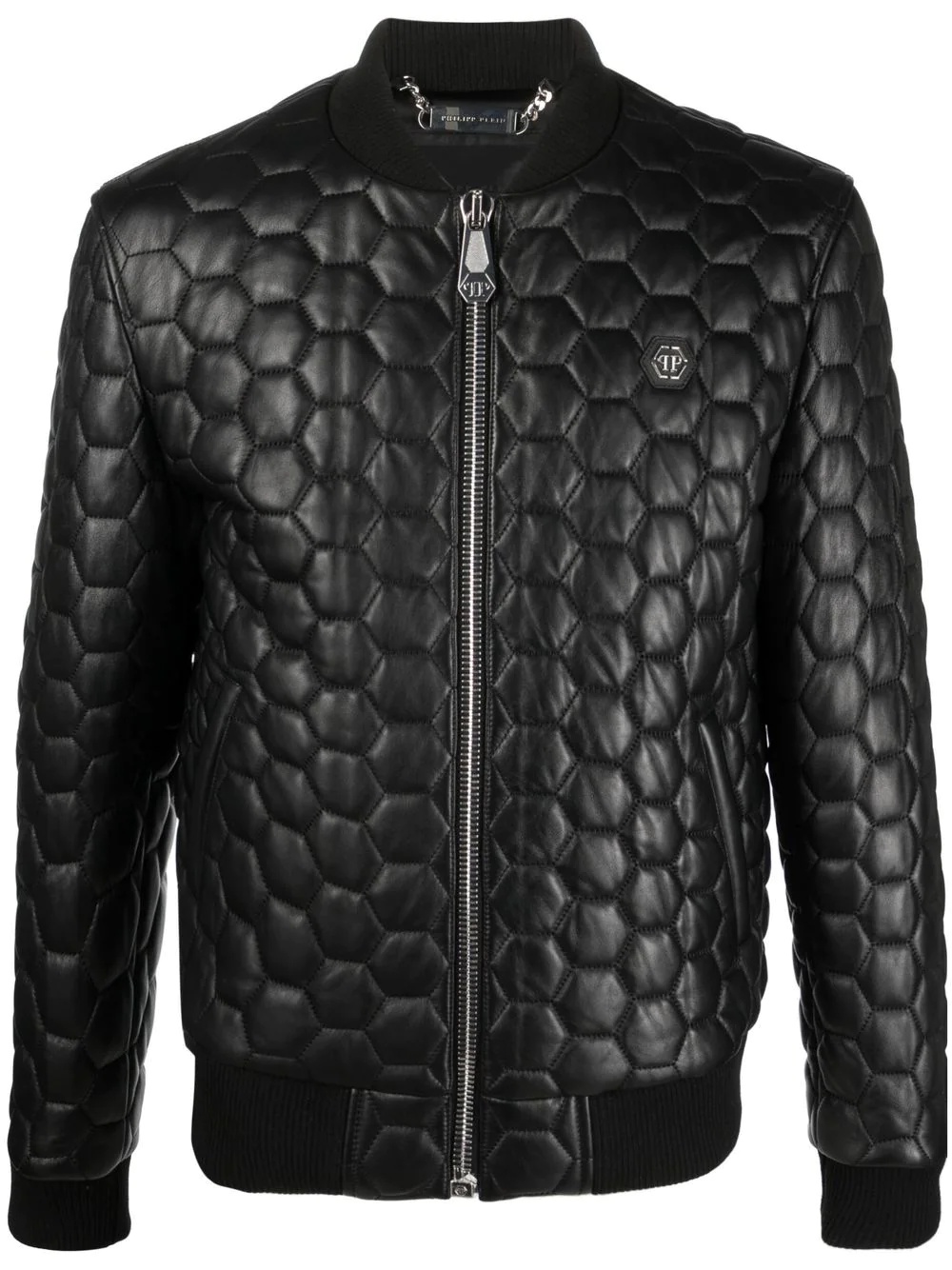 quilted zip-up leather bomber jacket - 1