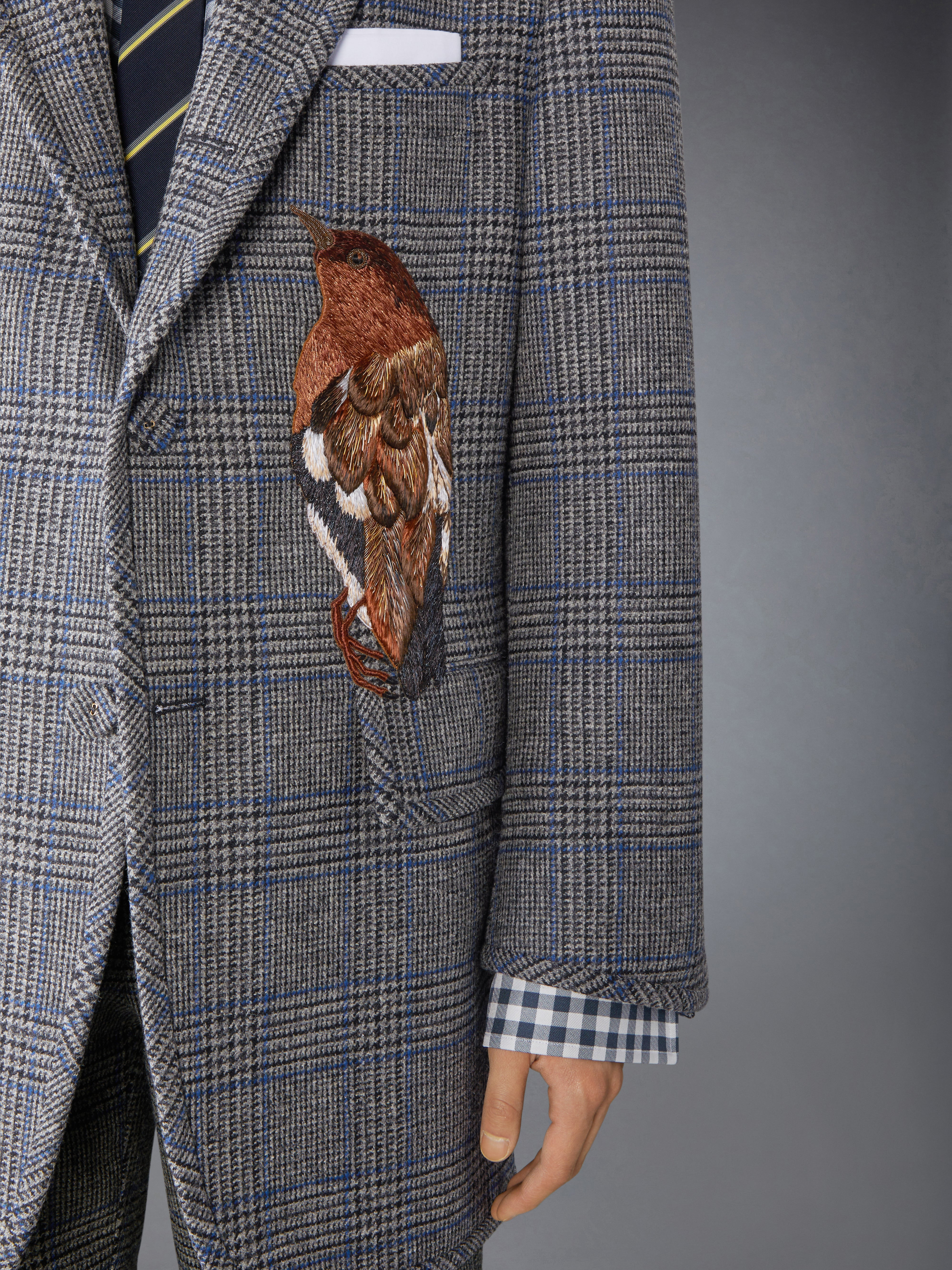 PRINCE OF WALES HUNTING TWEED BIRD APPLIQUE OVERSIZED JACKET - 6