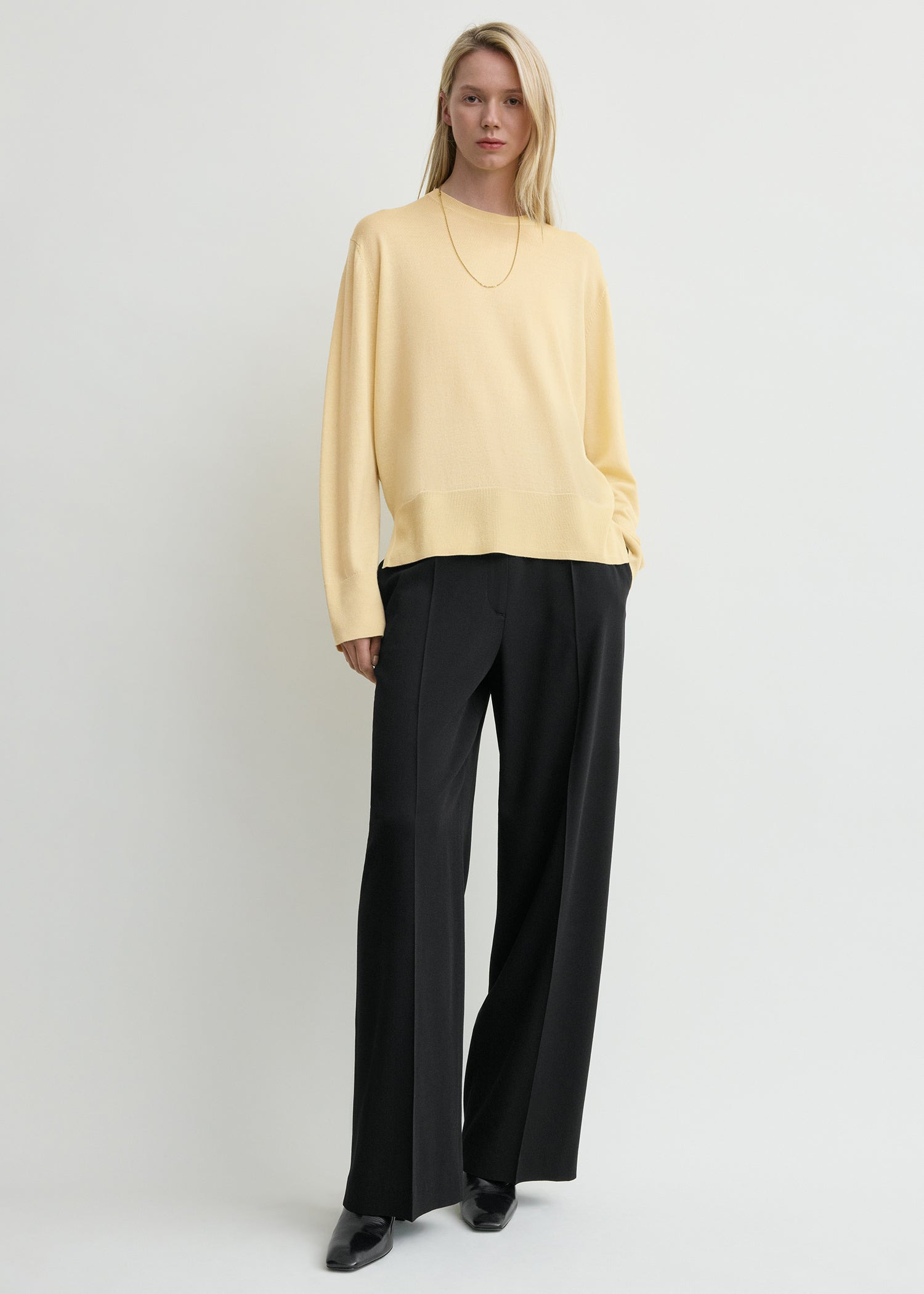 Crew-neck wool silk knit champagne - 3
