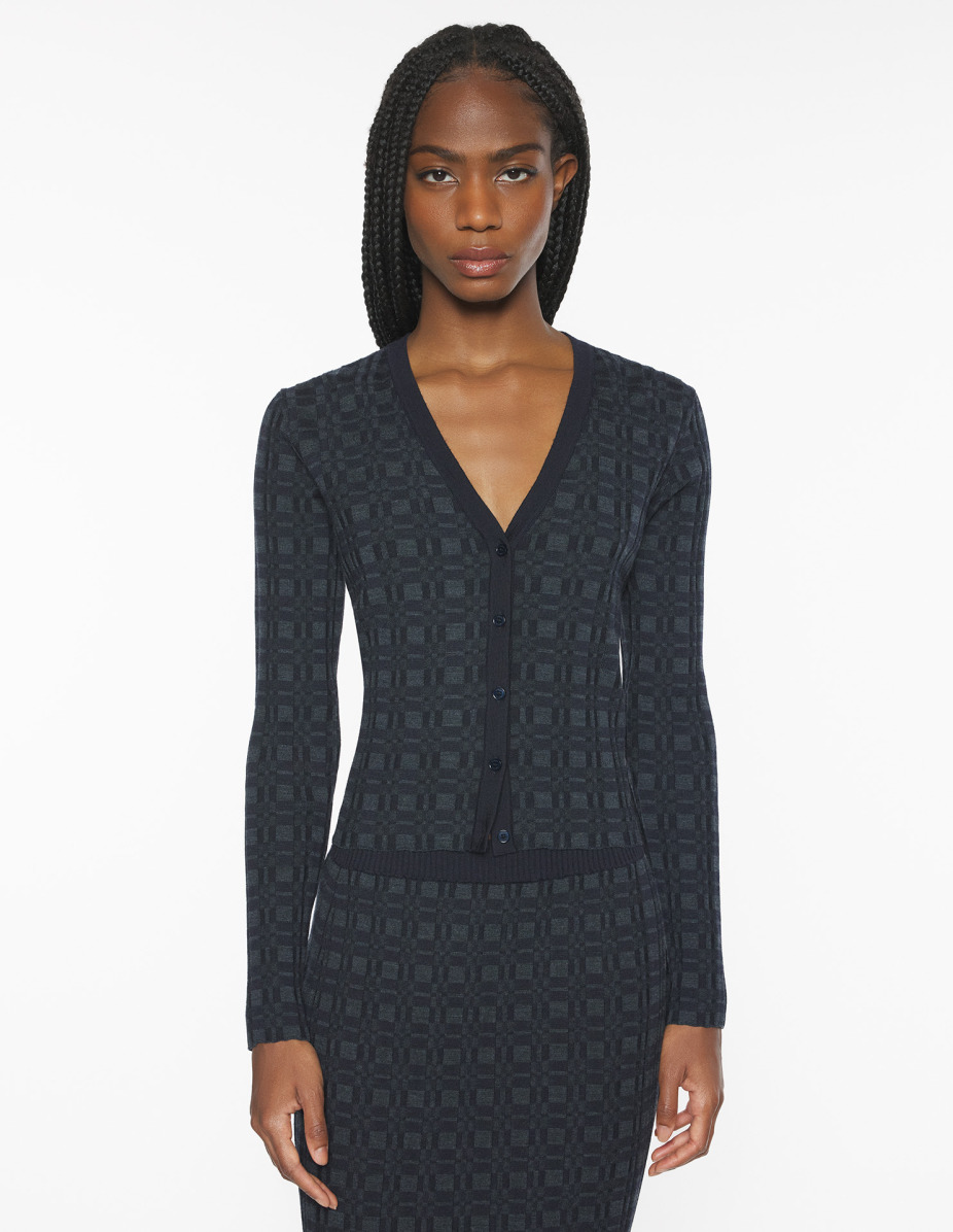 MERINO WOOL RIB CHECK CARDIGAN - 3