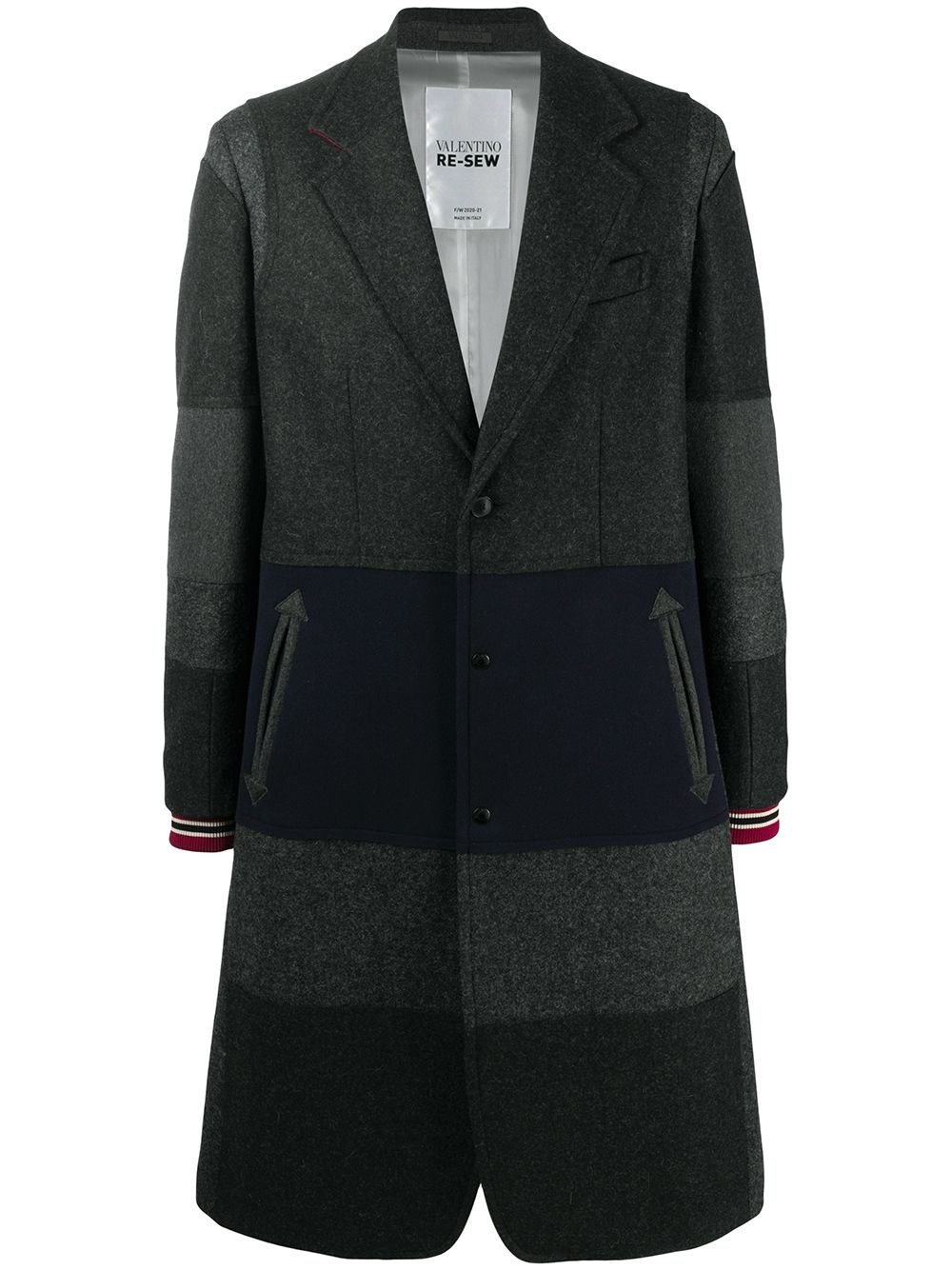 horizontal-stripe single-breasted coat - 1