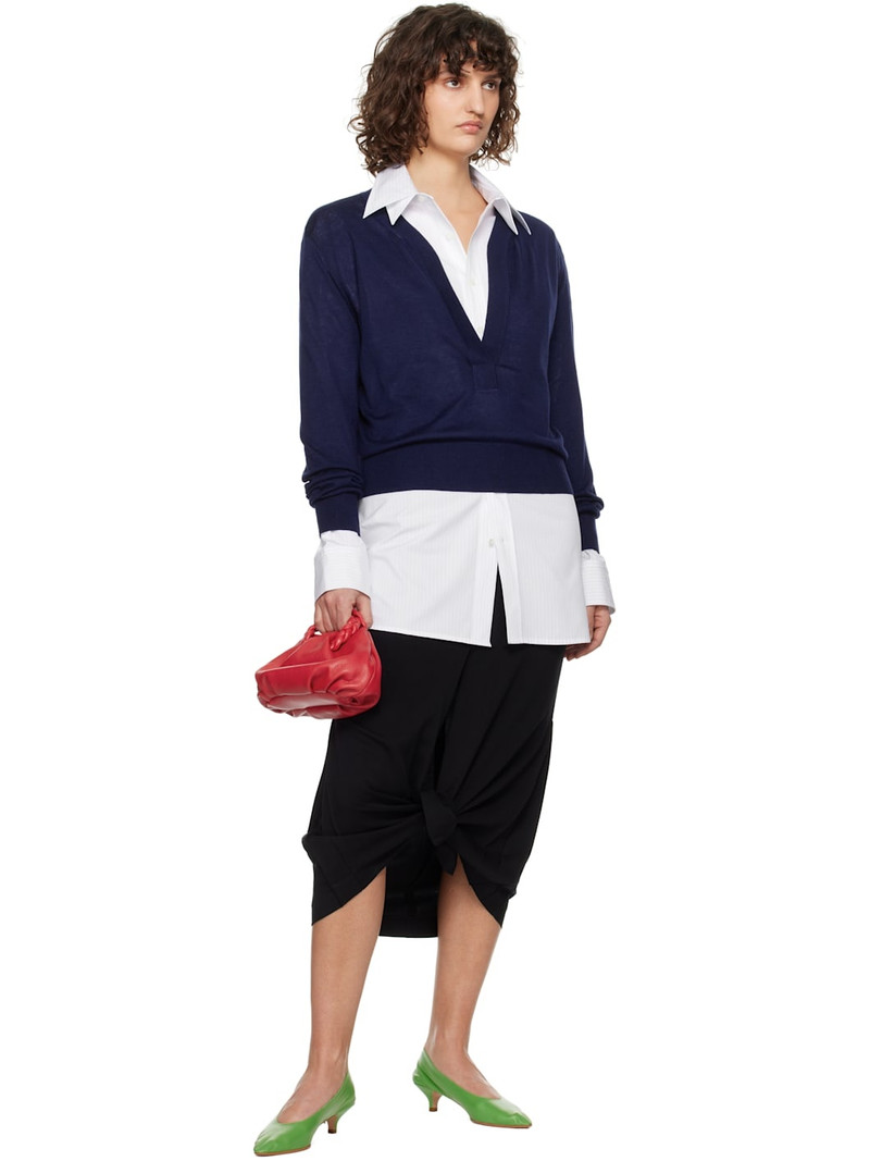 RECTO Blue Deep Henley Neck Sheer Knit Sweater outlook