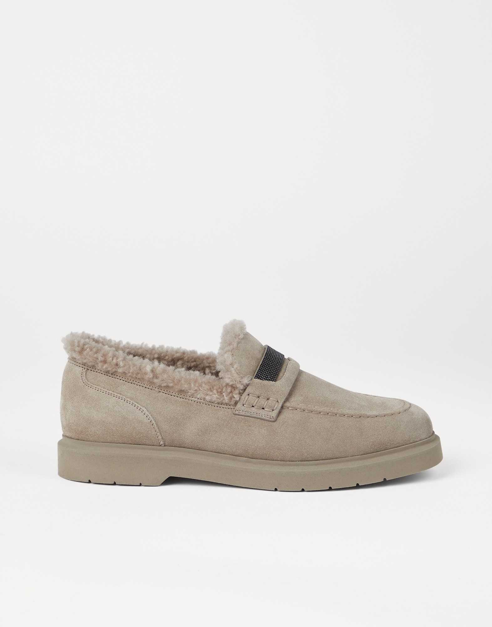Suede penny loafers with shearling lining and precious insert - 5