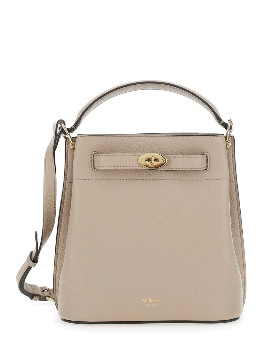 Mulberry 'Small Islington' Beige Bucket Bag With Twist Lock Closure In Hammered Leather Woman - 1
