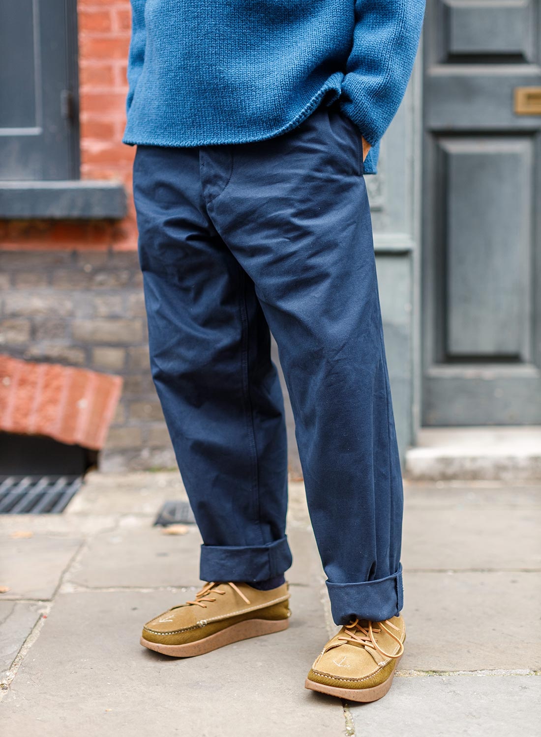 Nigel Cabourn Farm Pant Canvas in Dark Navy | REVERSIBLE