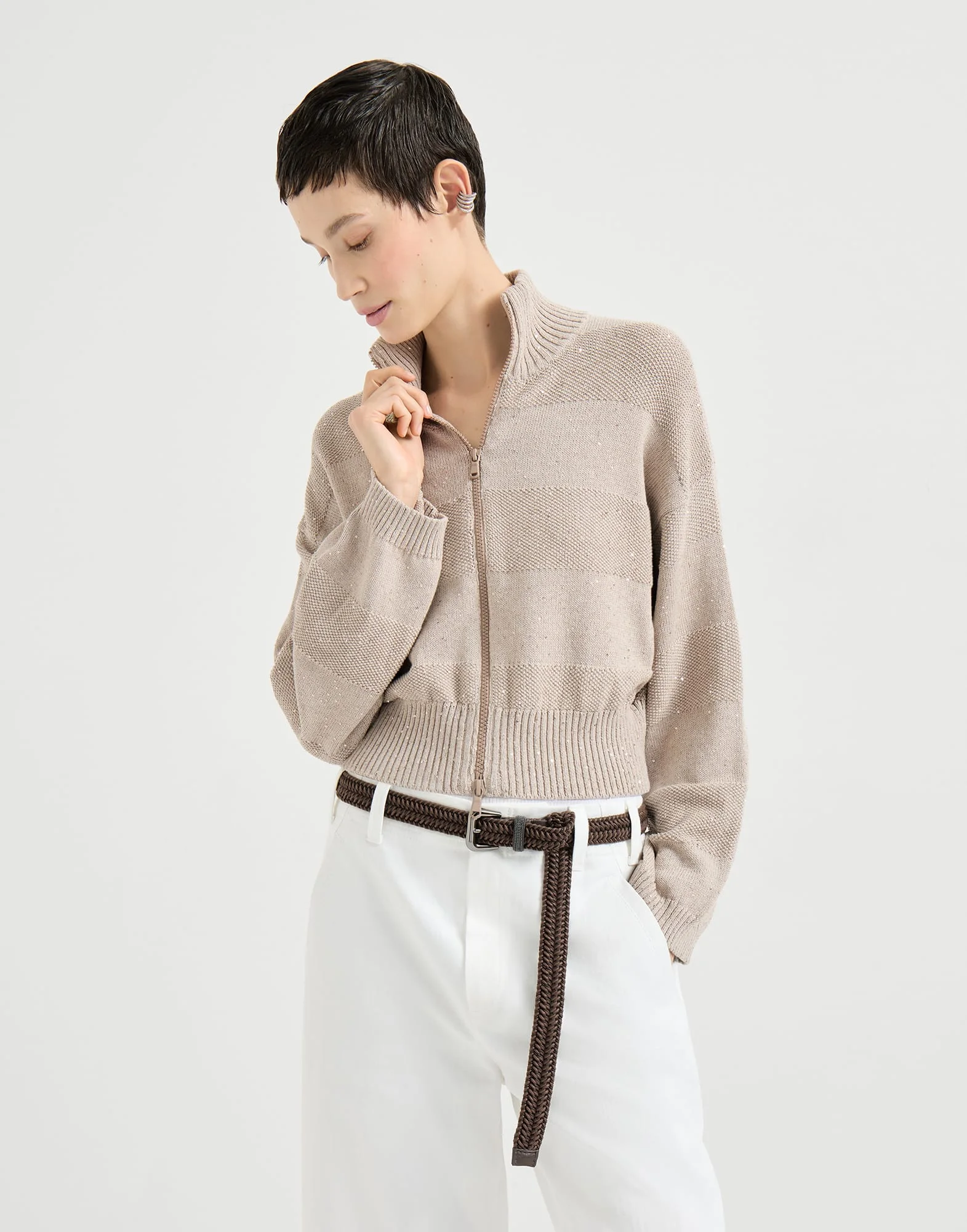 Textured stripe cardigan in cotton Diamond yarn - 1