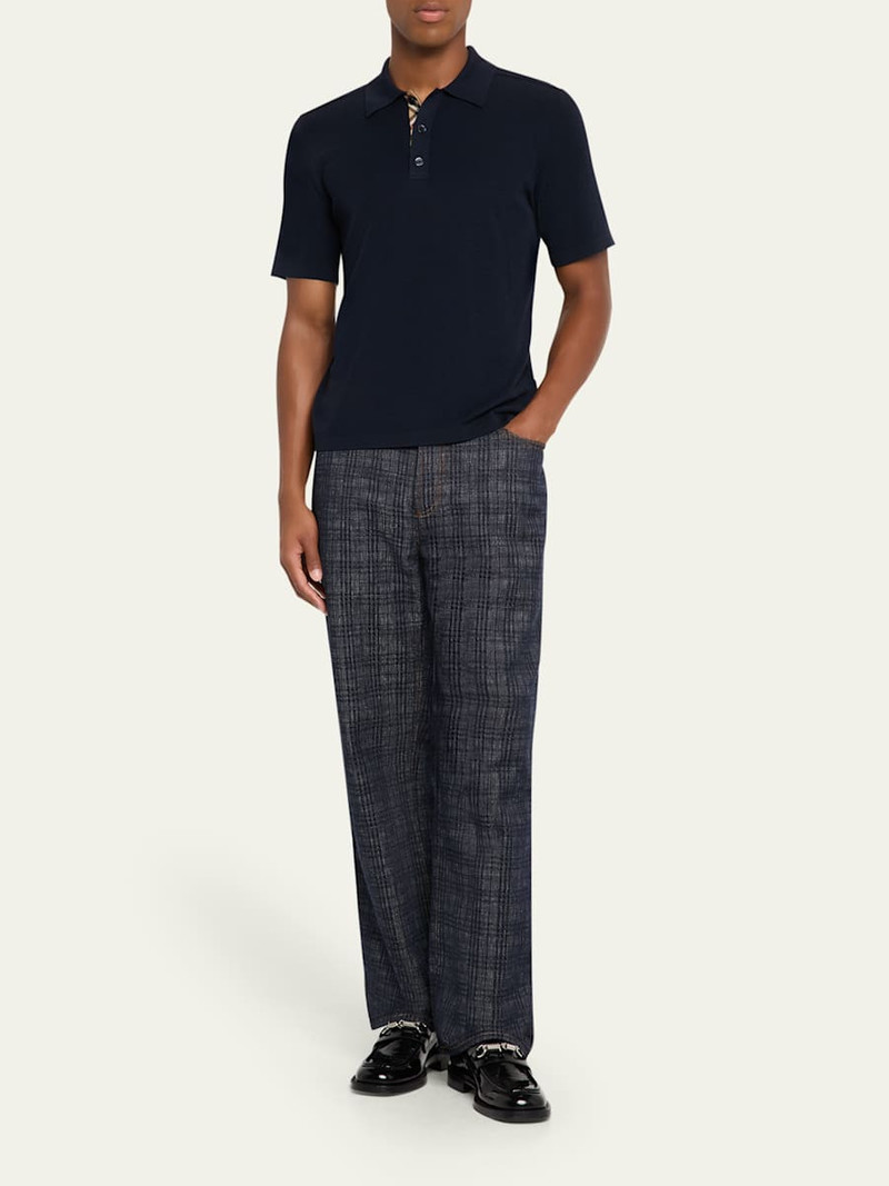 Burberry Men's Wool Knit Check-Placket Polo Shirt outlook