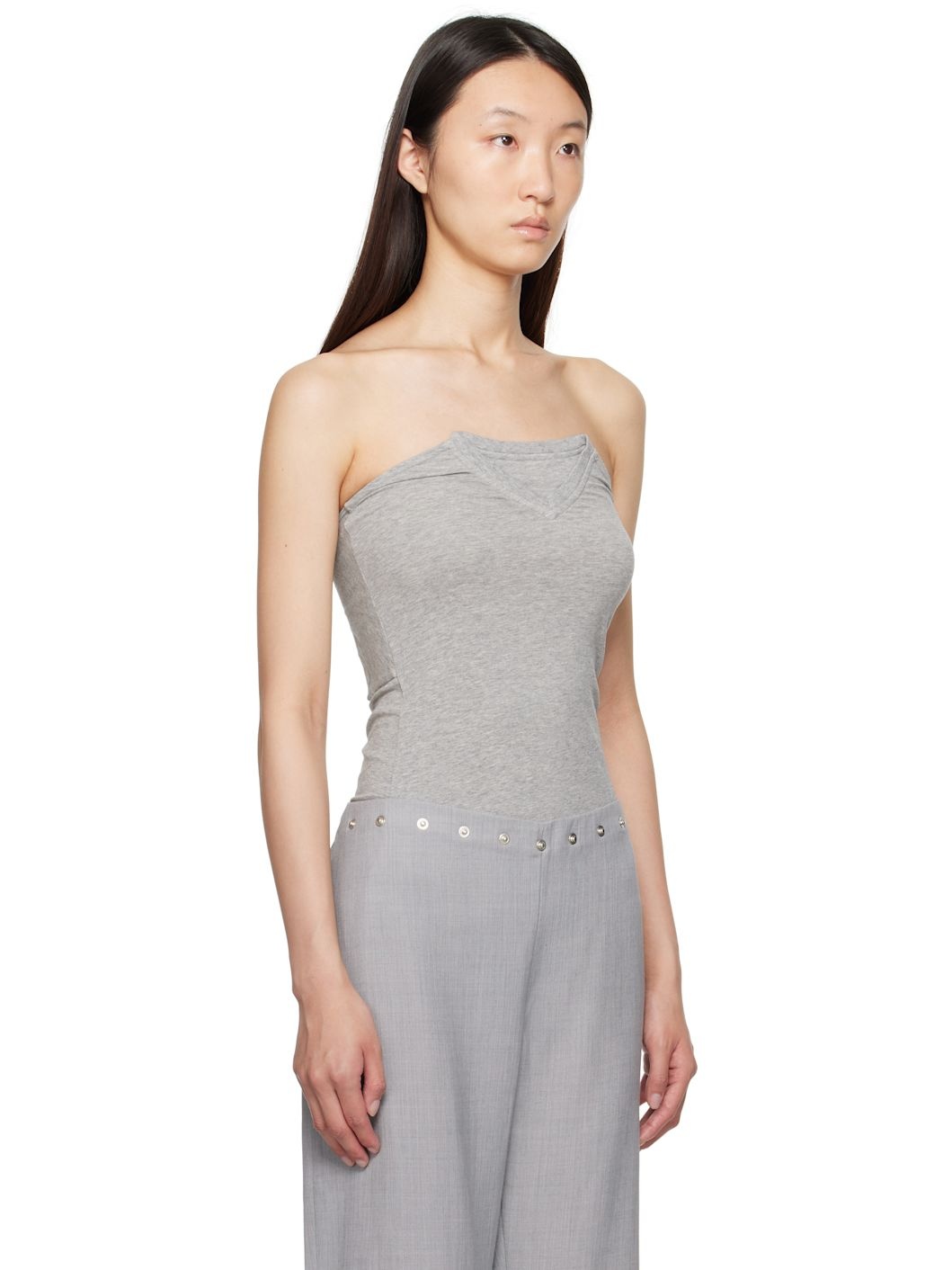 Gray Folded V Neck Bandeau Top - 2