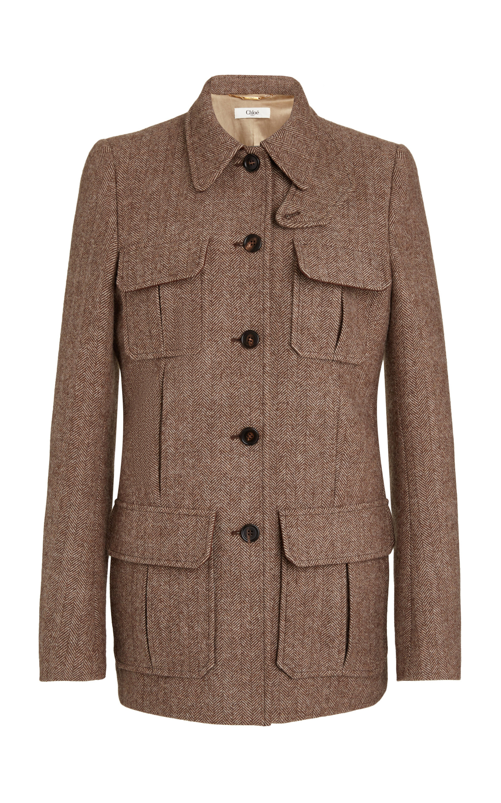 Pocket-Detailed Herringbone Wool Jacket brown - 1