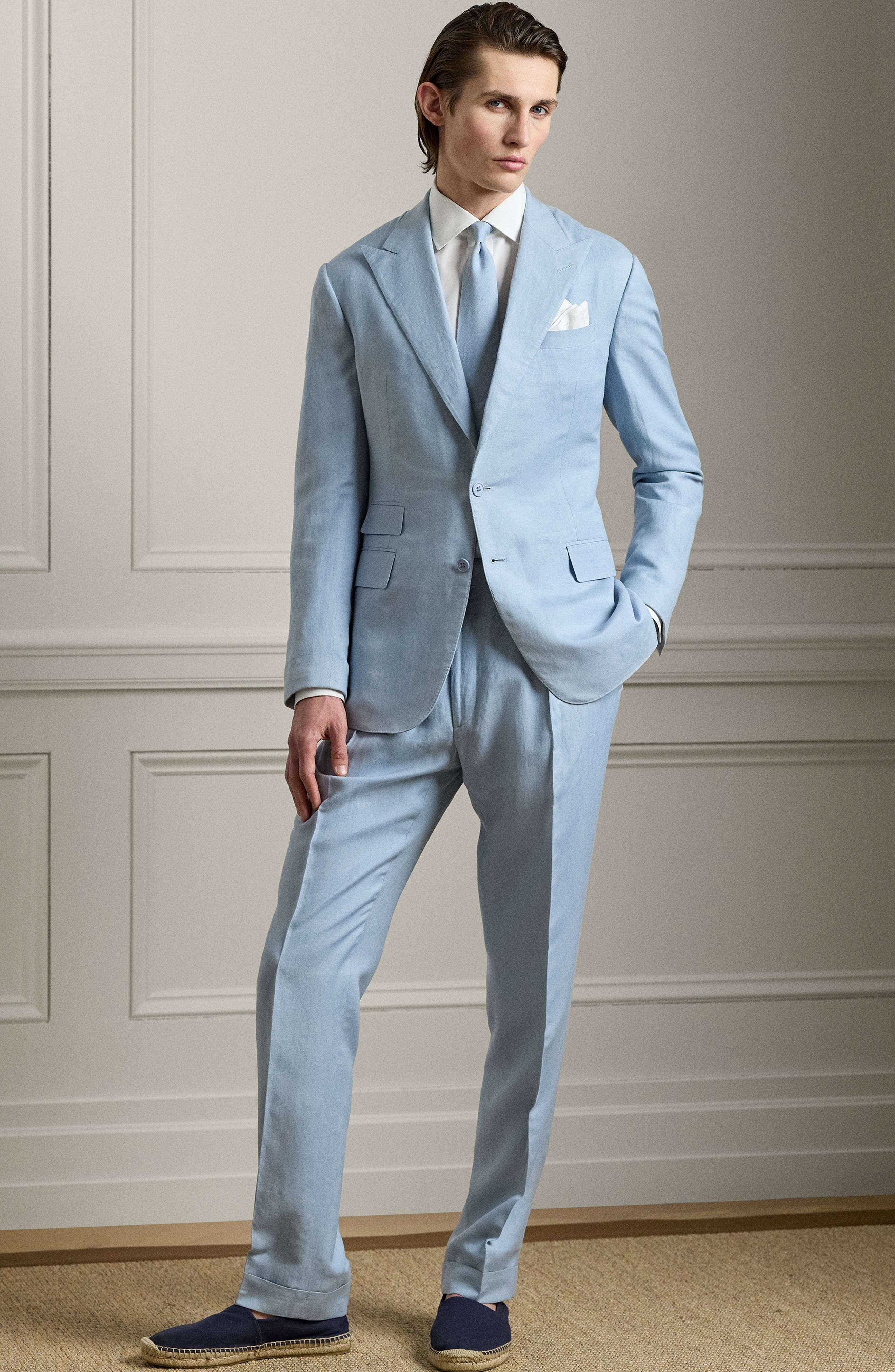 Ralph Lauren Purple Label Single Breasted Silk & Linen Canvas Sport Coat in Chambray Blue at Nordstr - 8