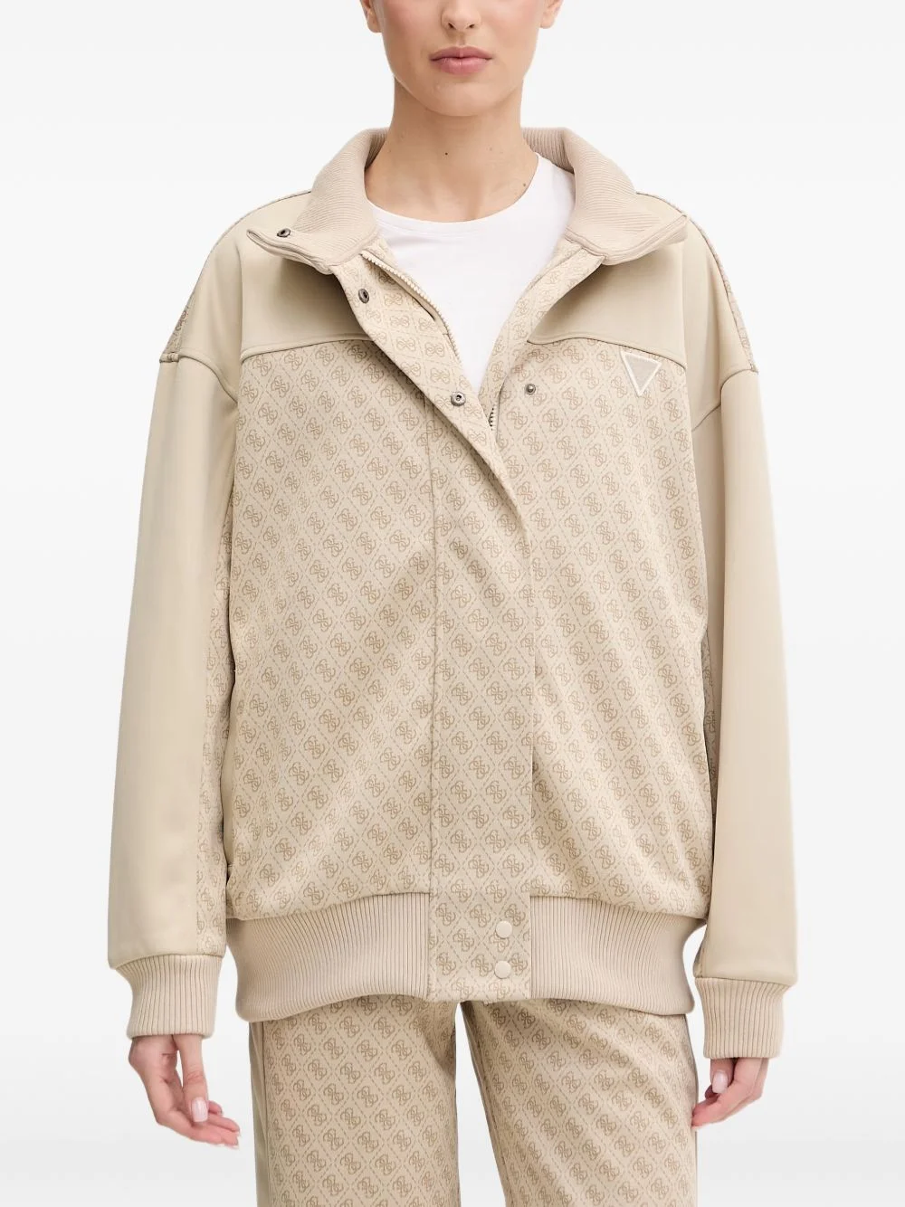 monogram-print panelled jacket - 1