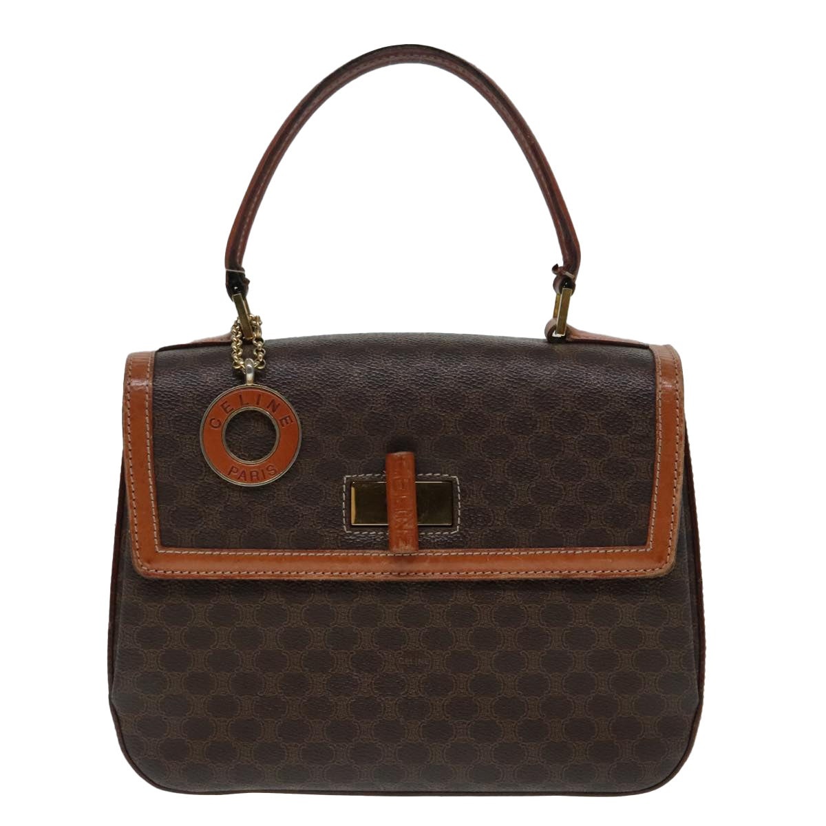 CELINE Macadam Canvas Hand Bag Pvc Leather Brown Gold - 13