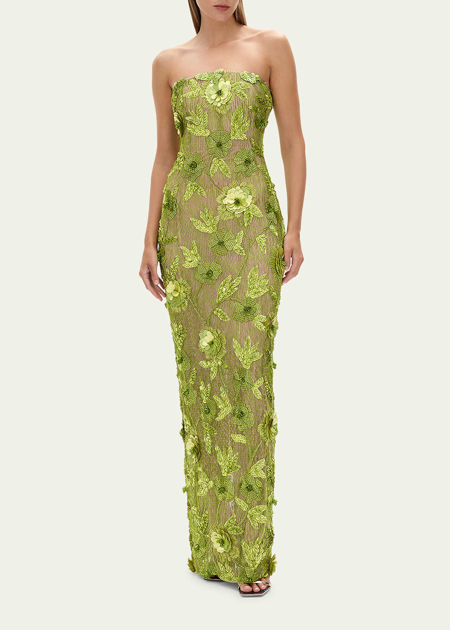 Pierre Floral Beaded Strapless Gown - 2