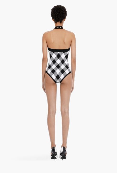 Black and white gingham-print knit bodysuit - 3