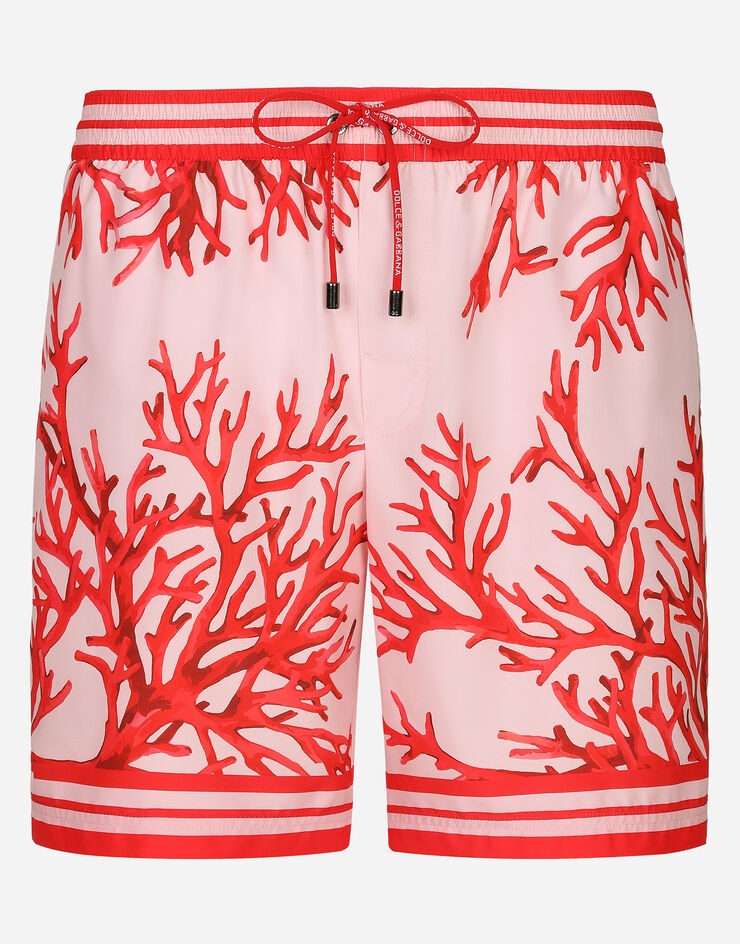Mid-length swim trunks with coral print - 1