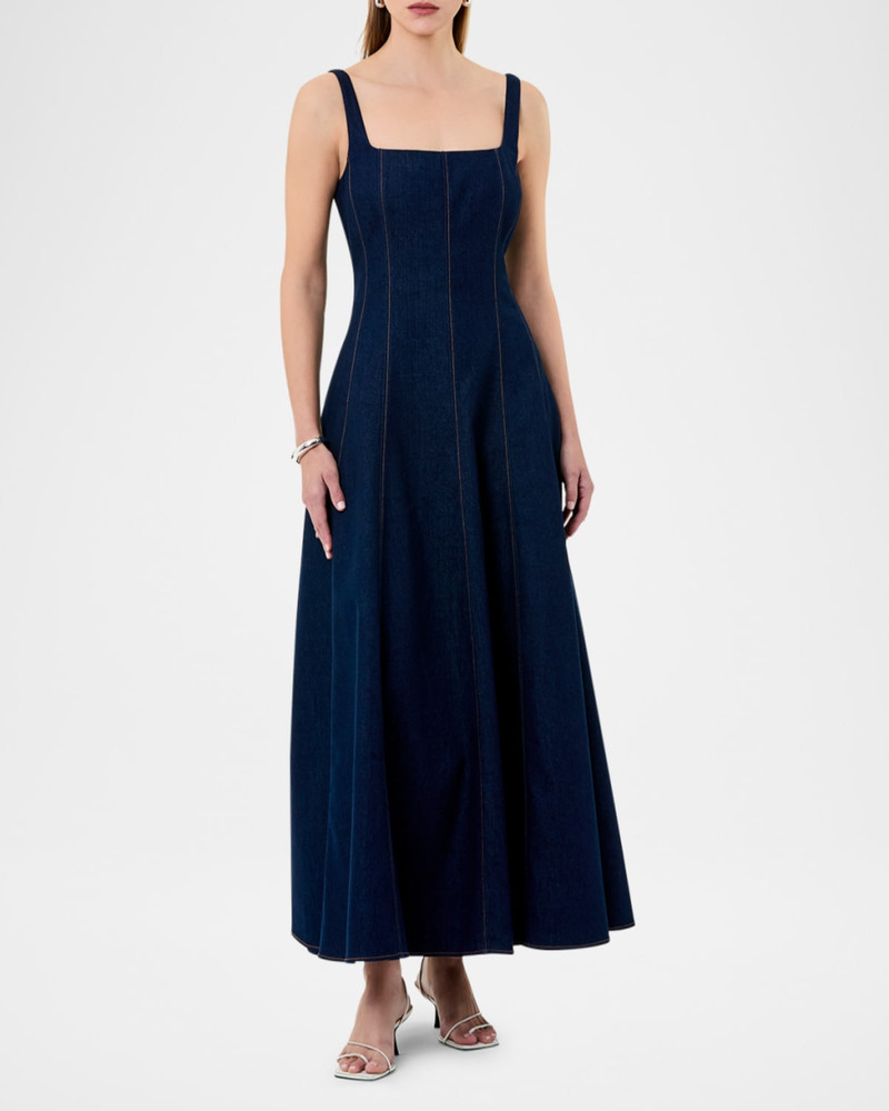 NICHOLAS Athena Square-Neck Cotton Denim Maxi Dress outlook