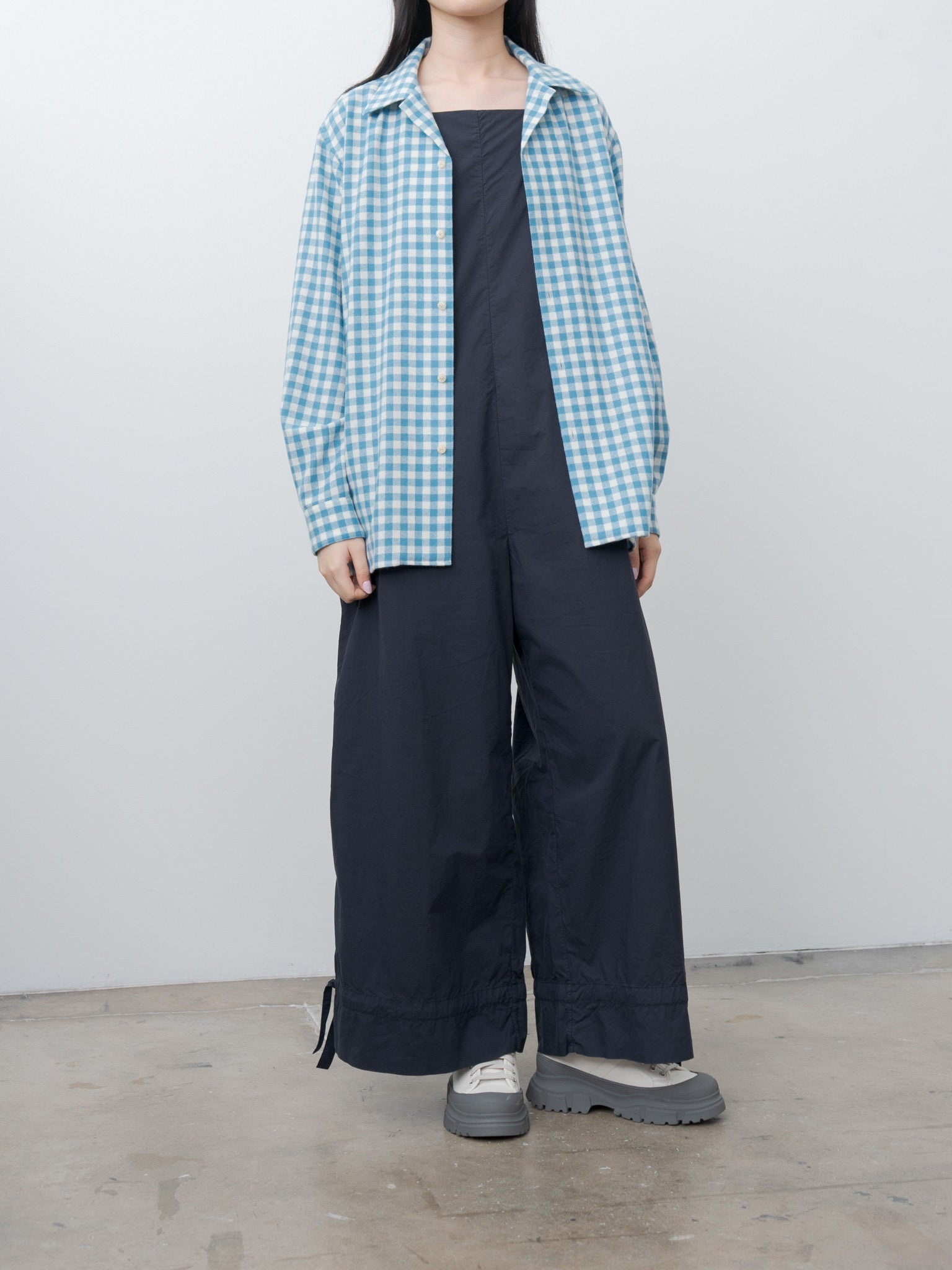 Airy Smooth Cashmere Shirt Blouson - Light Blue Gingham Check - 2