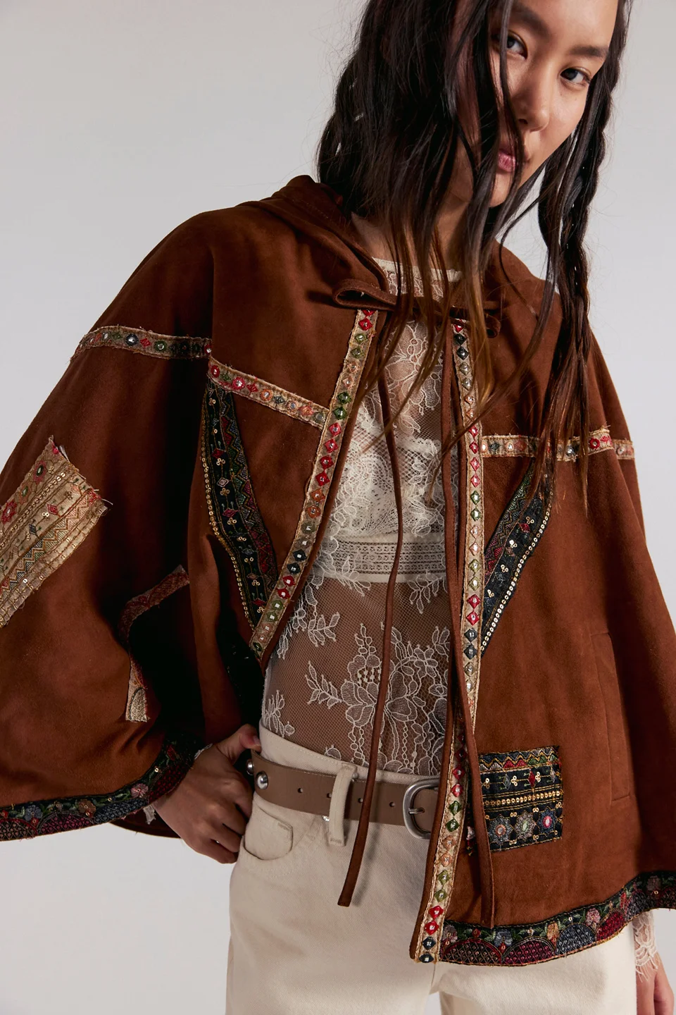 Nigel Preston Suede Embroidered Cape - 1