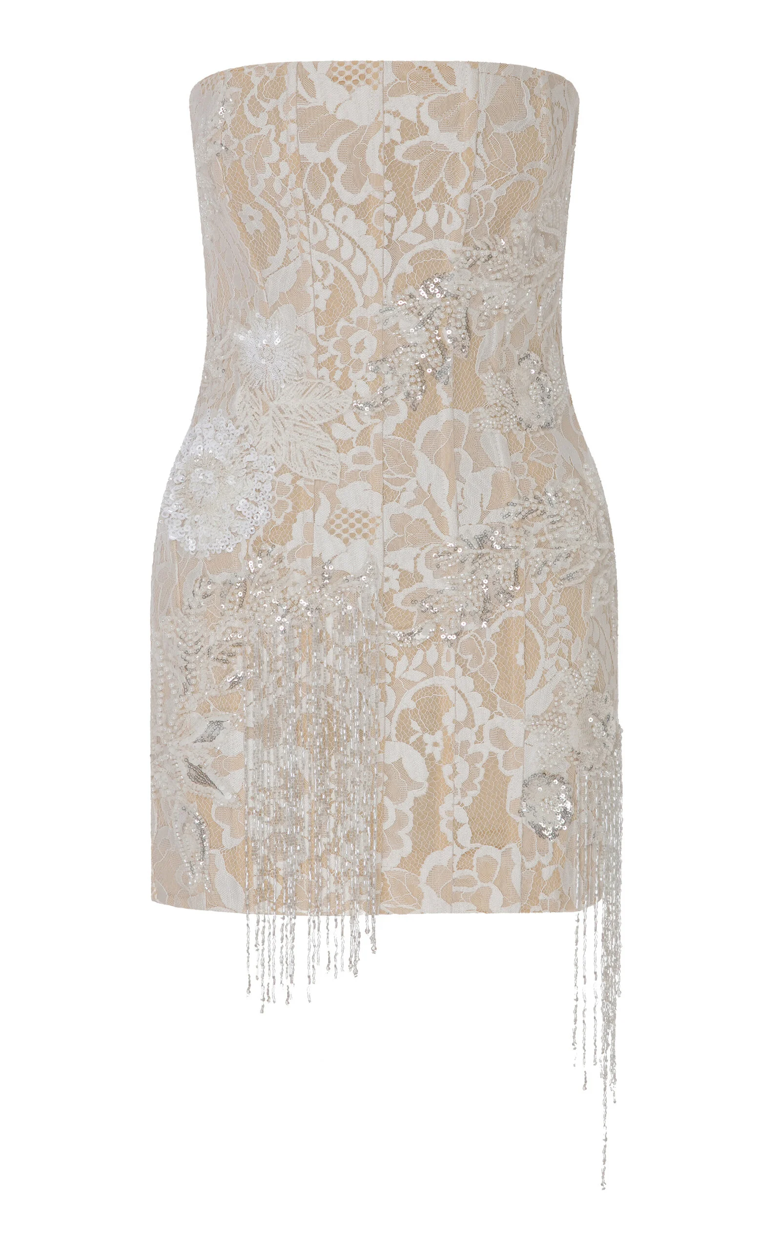 Skye Strapless Lace Dress With Hand-Beaded Appliqué Detail white - 1