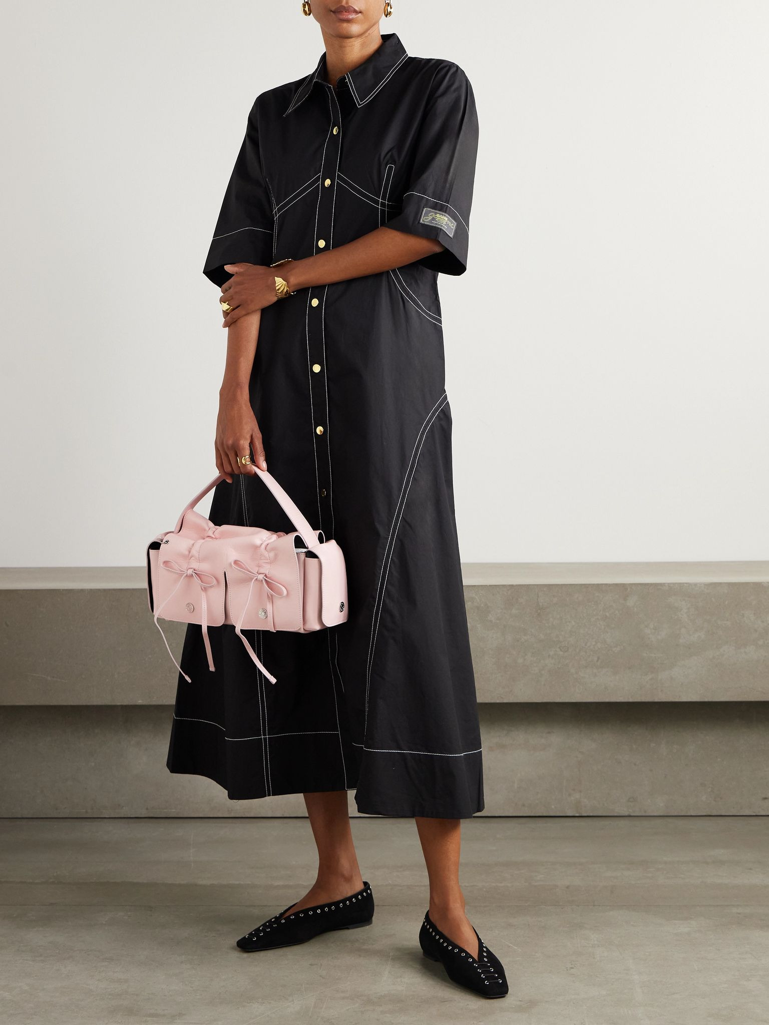 Organic cotton-poplin midi shirt dress Black - 2