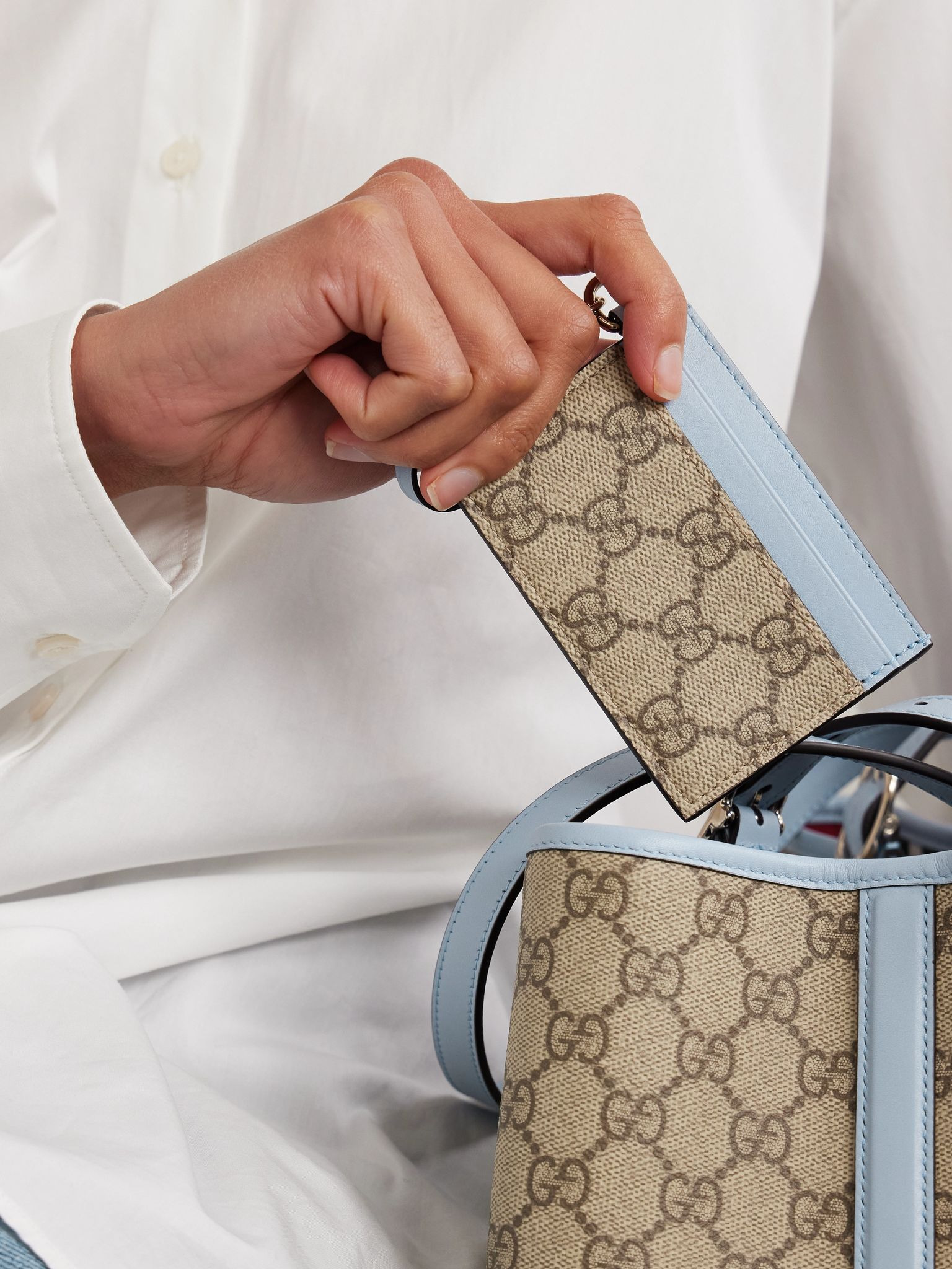 GG Emblem printed coated-canvas and leather cardholder Beige - 6
