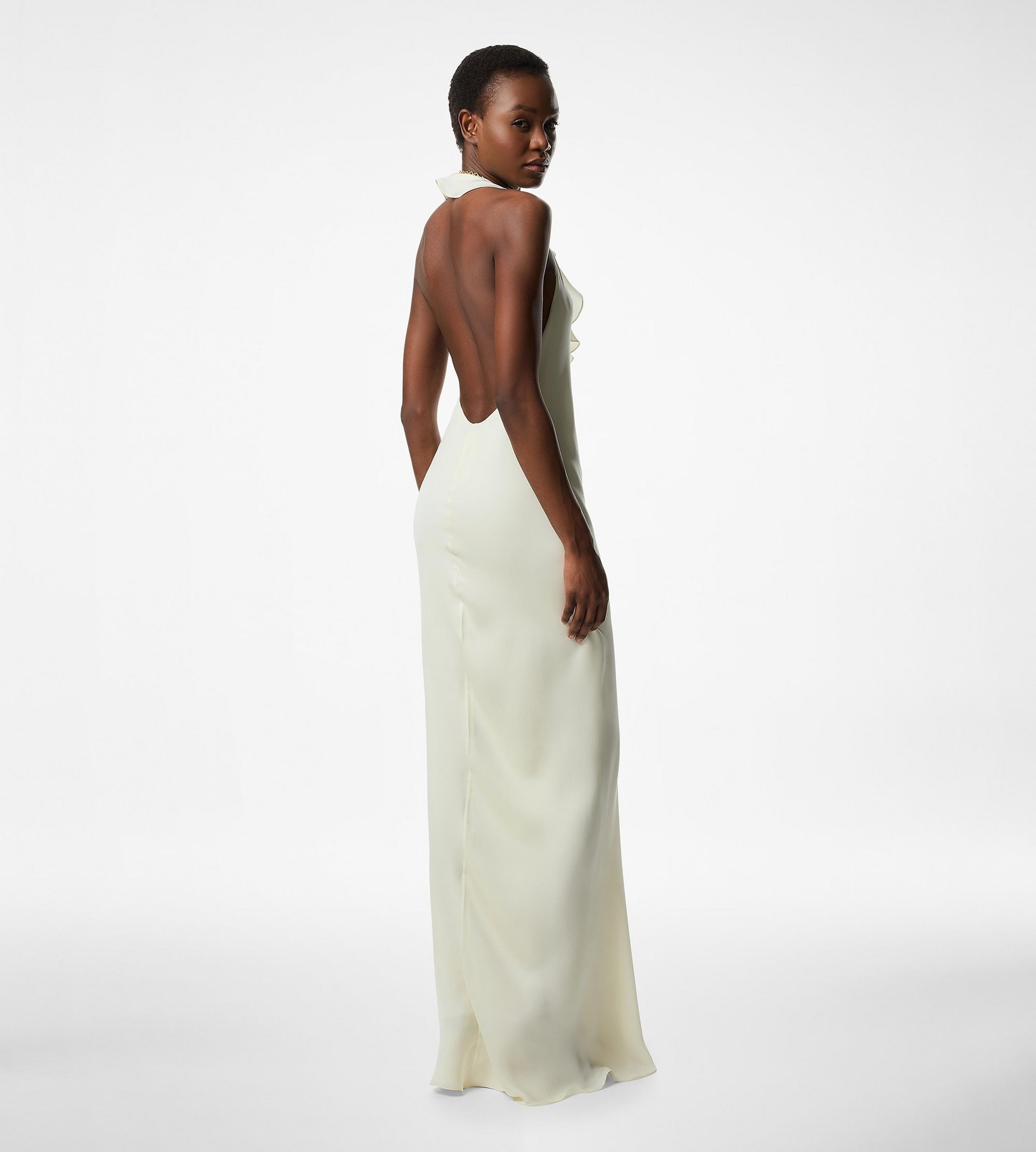 HALTERNECK EVENING DRESS WITH RUFFLE DETAIL - 4