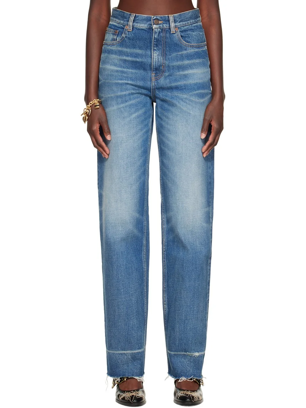 Blue Distressed Cuff Jeans - 1
