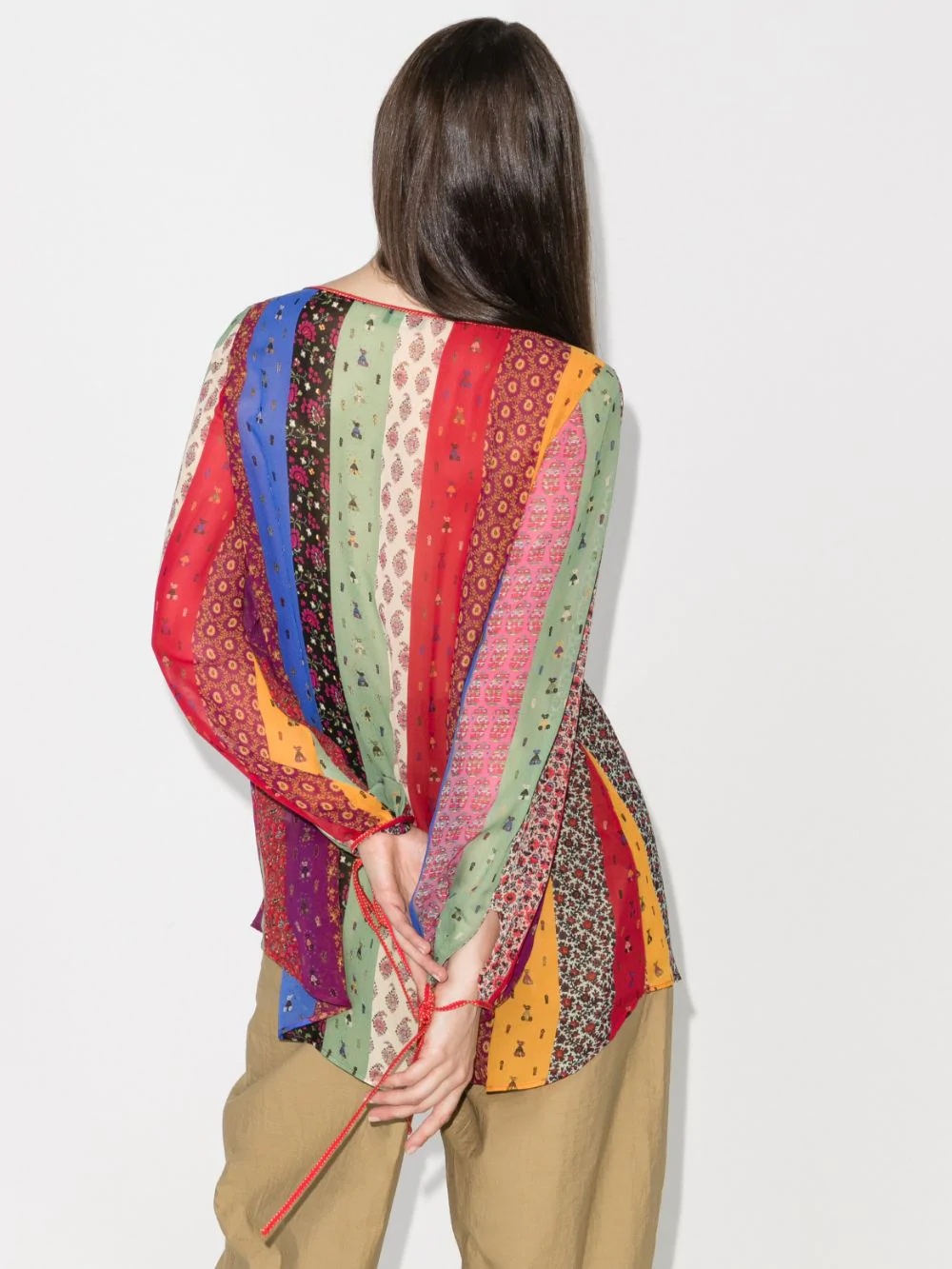 colour-blocked paisley and floral-print blouse - 3