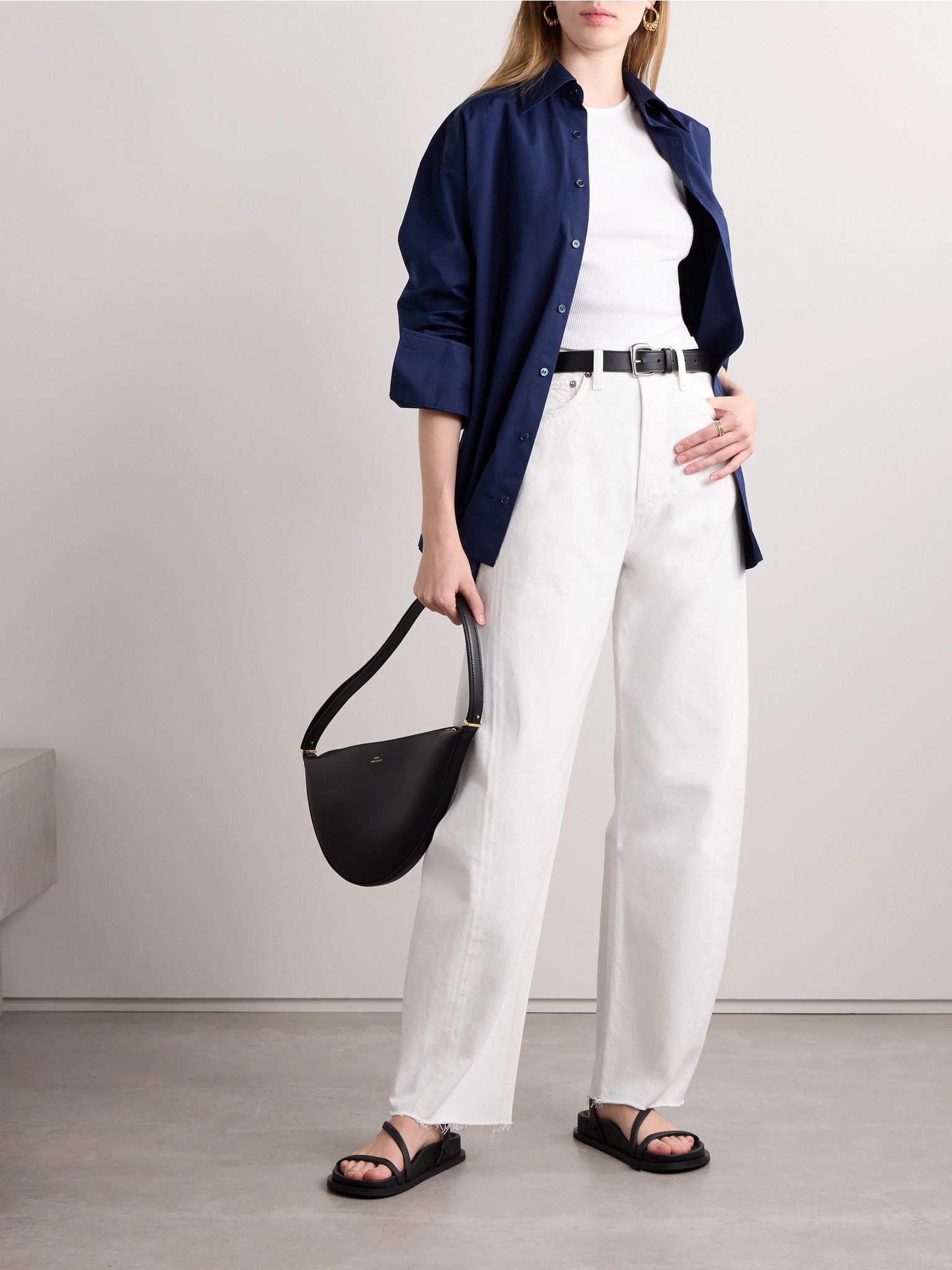 Luna frayed high-rise barrel-leg jeans White - 2