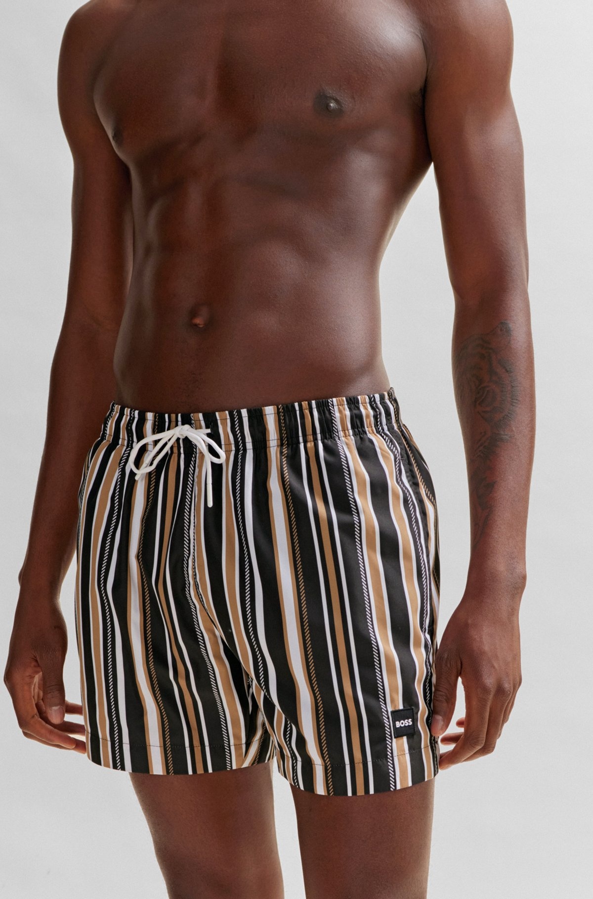 FULLY LINED SWIM SHORTS IN STRIPED QUICK-DRY FABRIC - 3