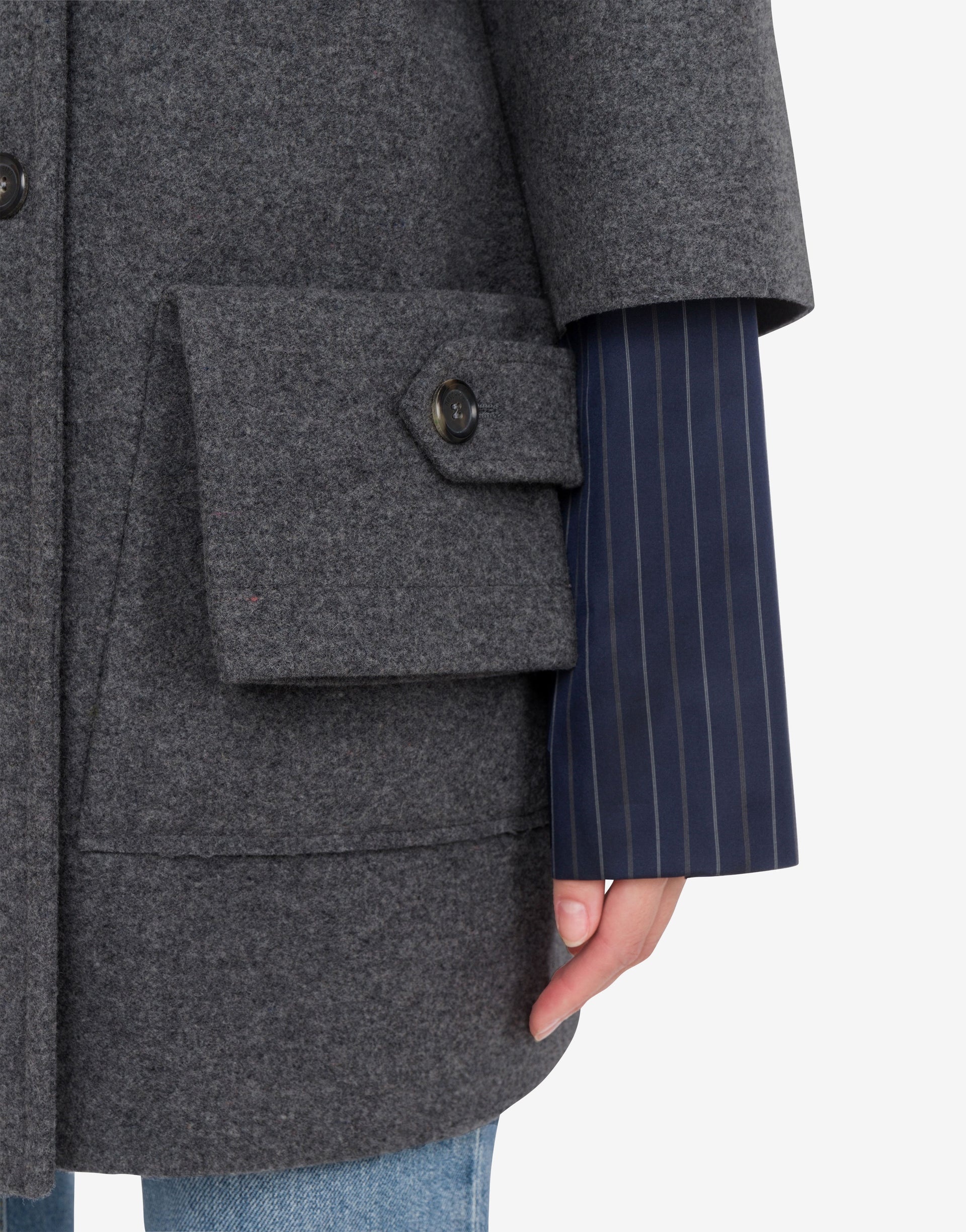 WOOL FELT COAT WITH CUFF DETAILS - 3